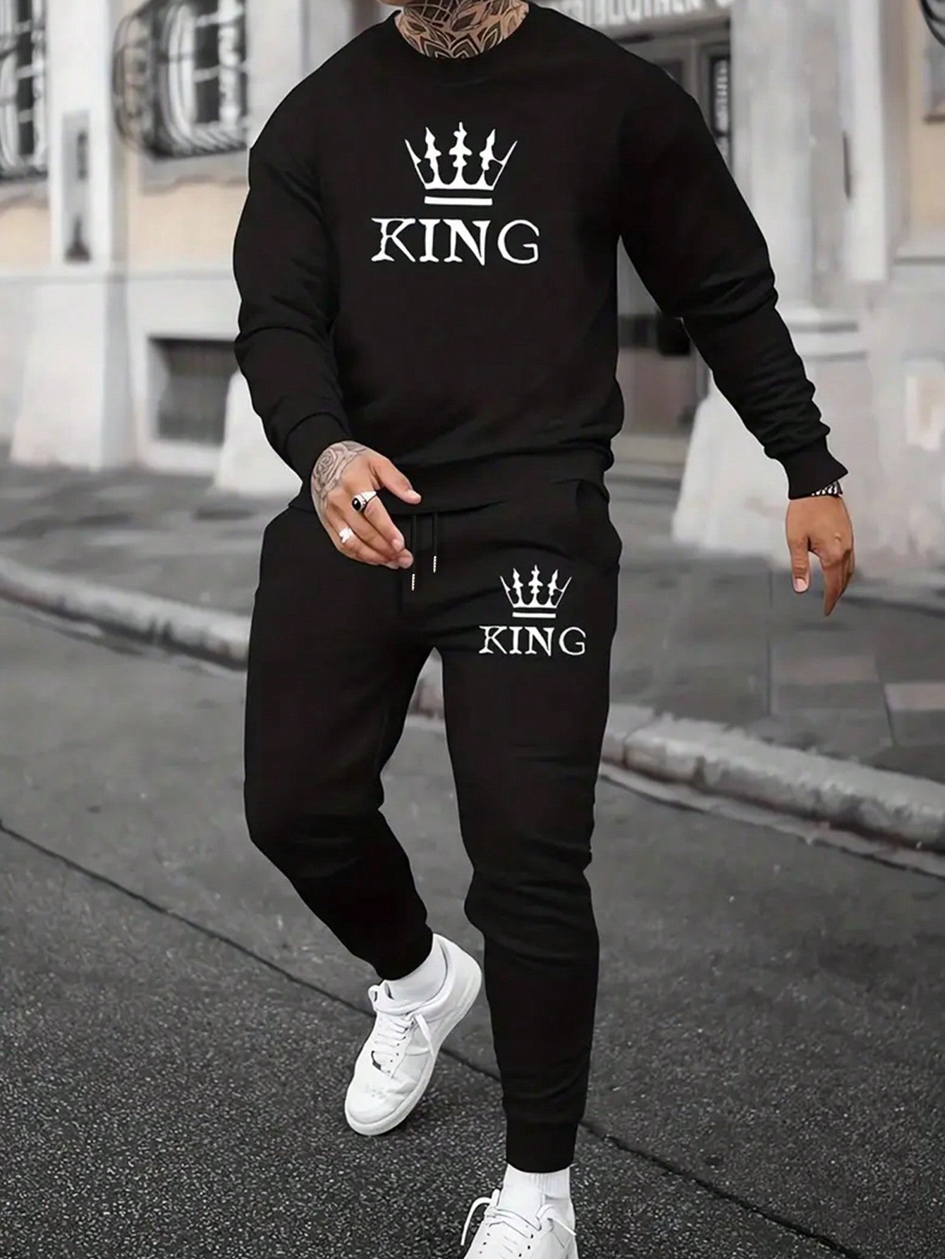 Men Crown & Letter Graphic Sweatshirt & Sweatpants