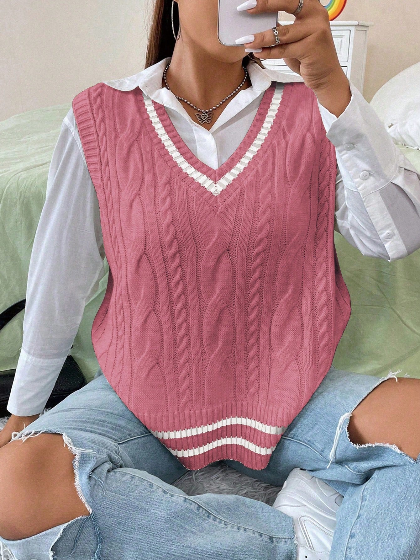 Women Plus Size V-neck Sweater Vest