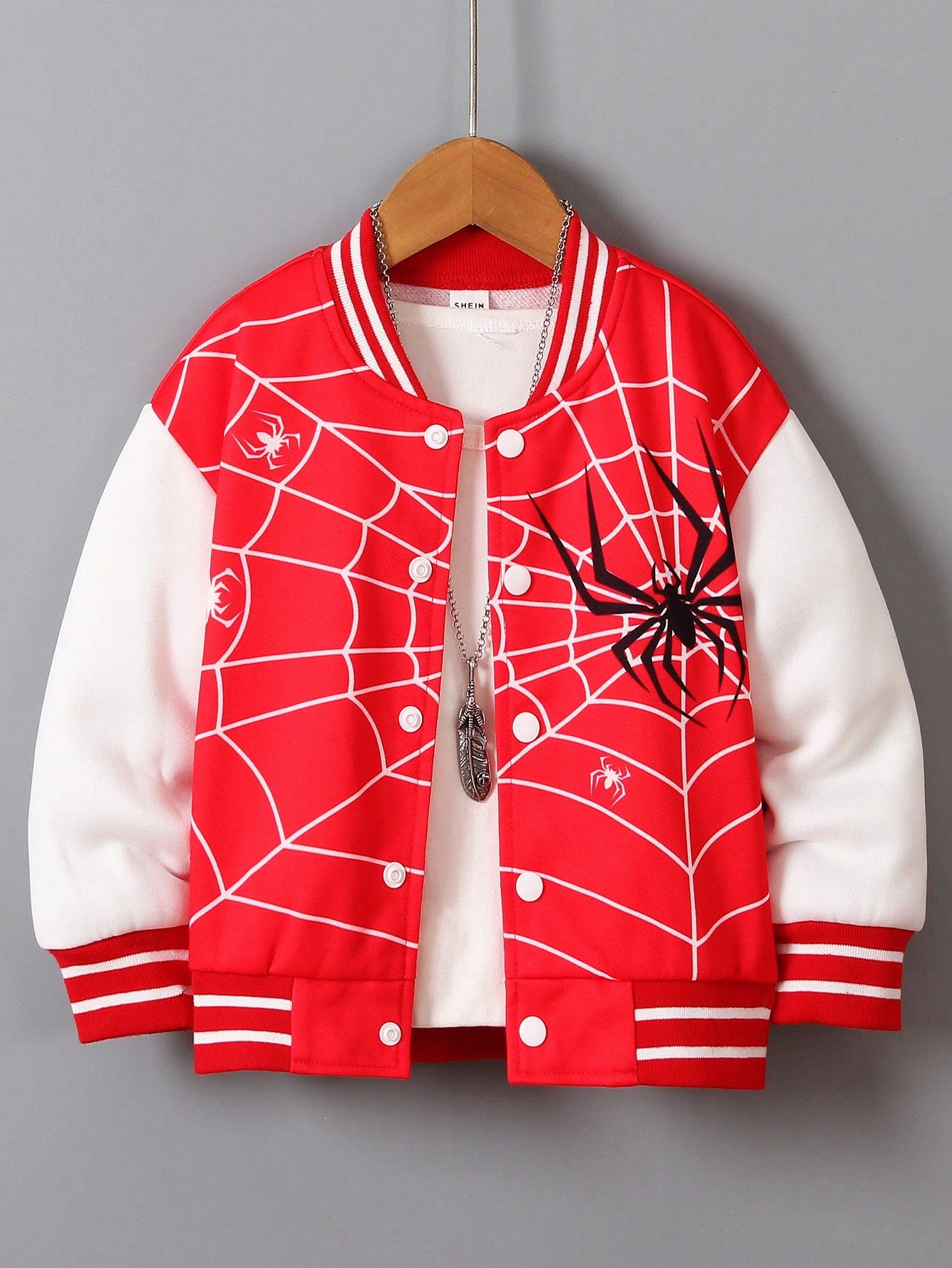 Young Boy Casual Contrast Color Long Sleeve Spider Print Pattern Jacket