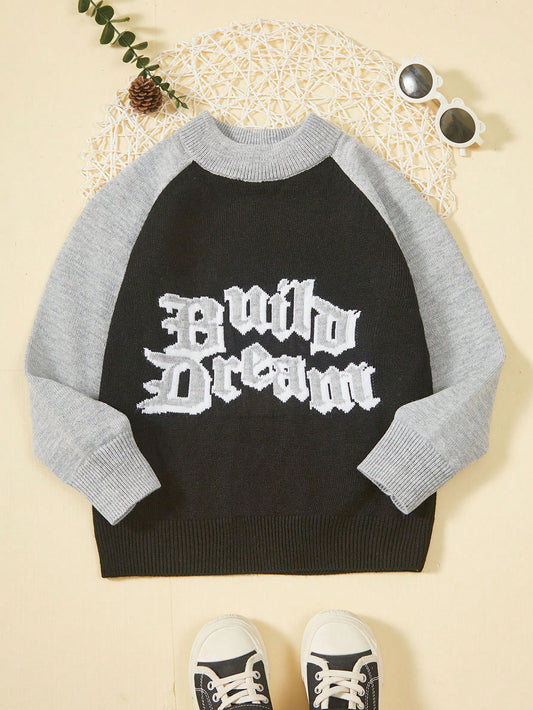 Tween Boy Letter Pattern Raglan Sleeve Sweater