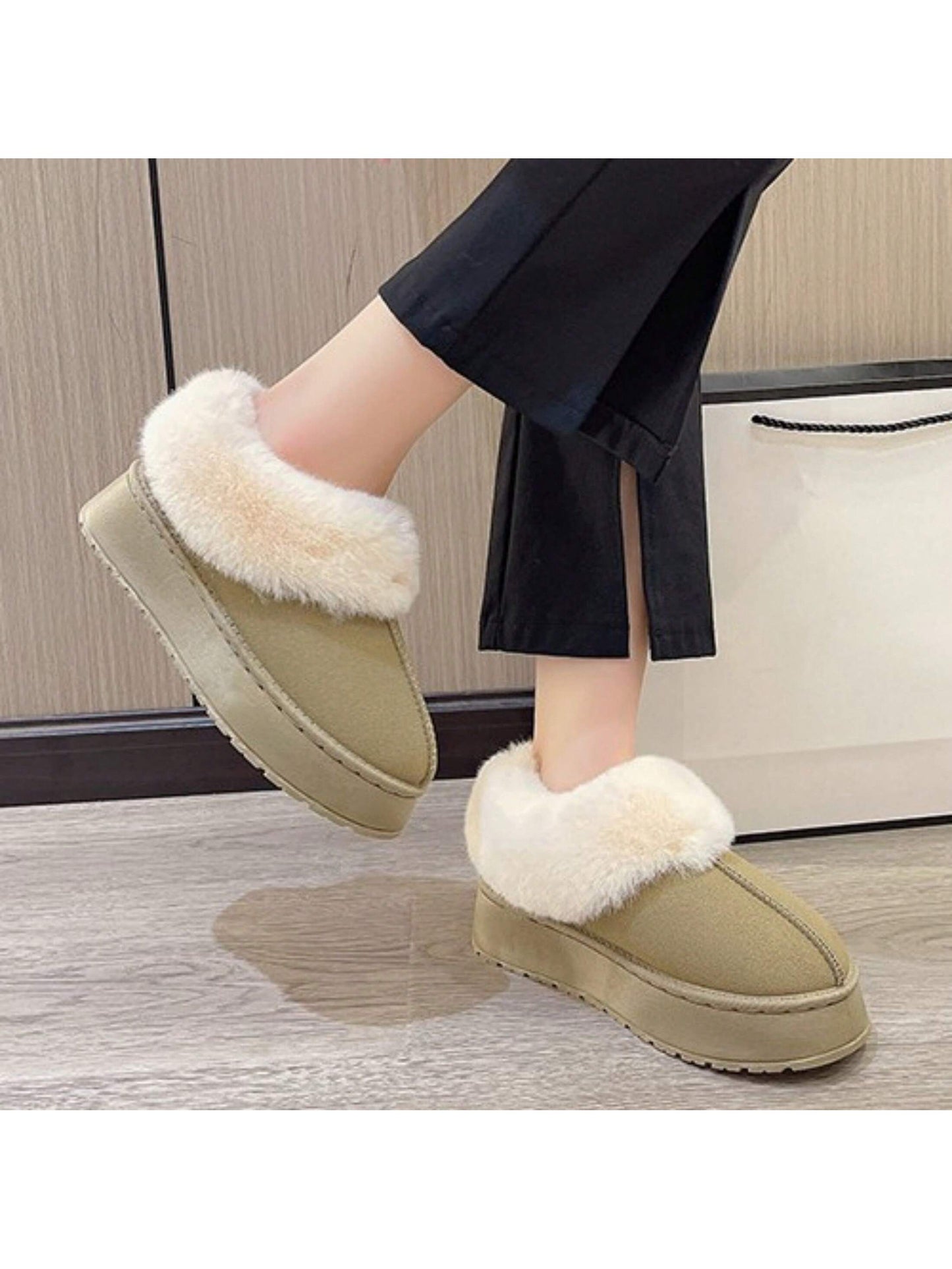 Women's Suede Shearling Ankle Moccasin Bootie Slippers Memory Foam Indoor Warm Snow Boots