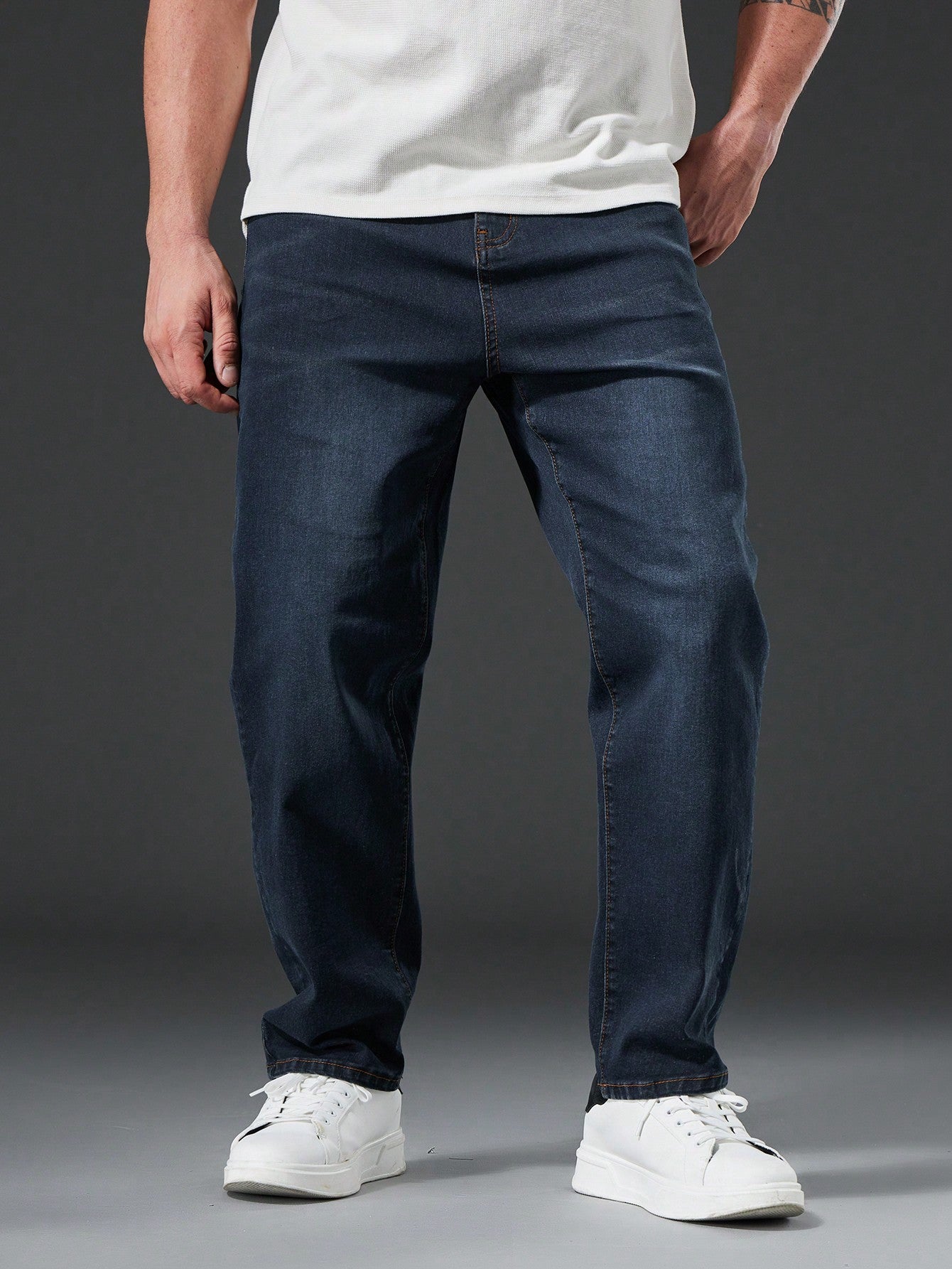 Men Plus Slant Pocket Straight Leg Jeans