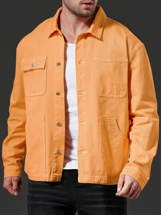 Men Plus Flap Pocket Denim Jacket