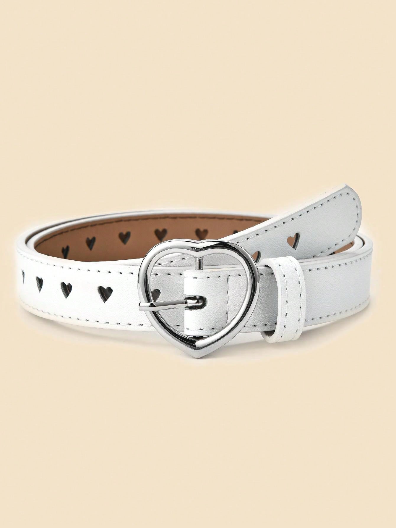 1pc Silver Heart Buckle Pu Leather Belt For Big Kids