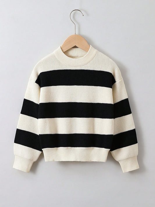 Kids Young Girl Two Tone Drop Shoulder Sweater