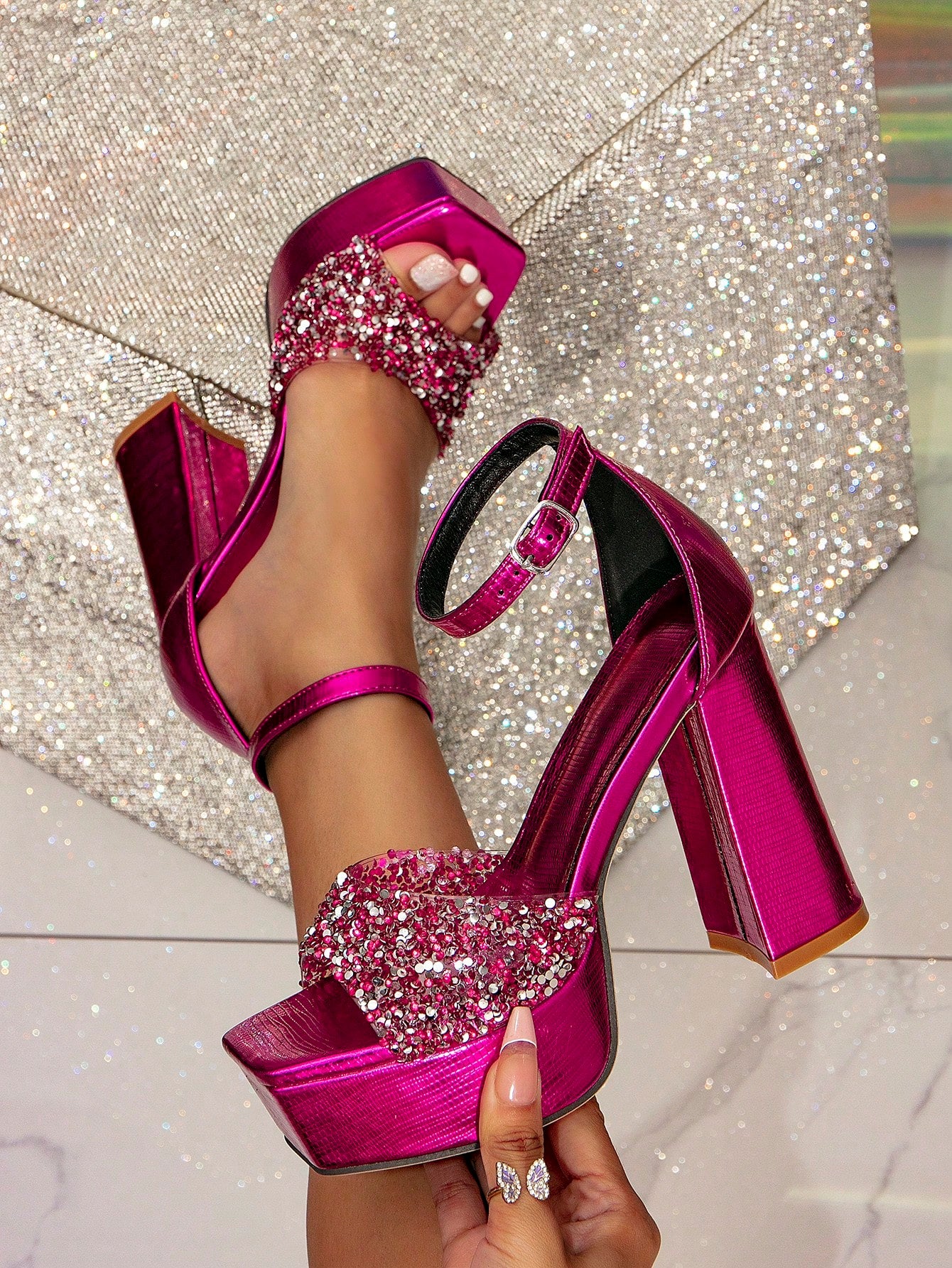 New Arrival Women's High Heel Sandals, Platform, Fashionable And Shiny Pink Shoes