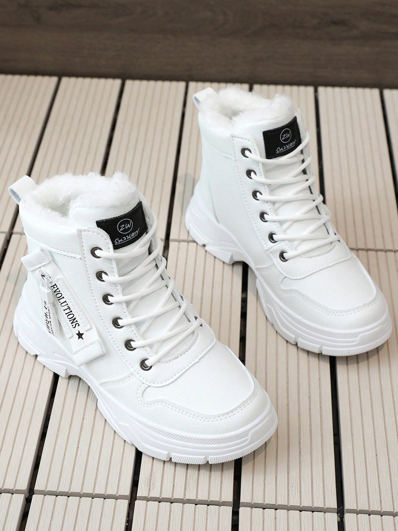 Winter New Arrival Women's Short Boots With Thick Sole, Increased Height, Warm Plush Lining, Casual All-match White Shoes