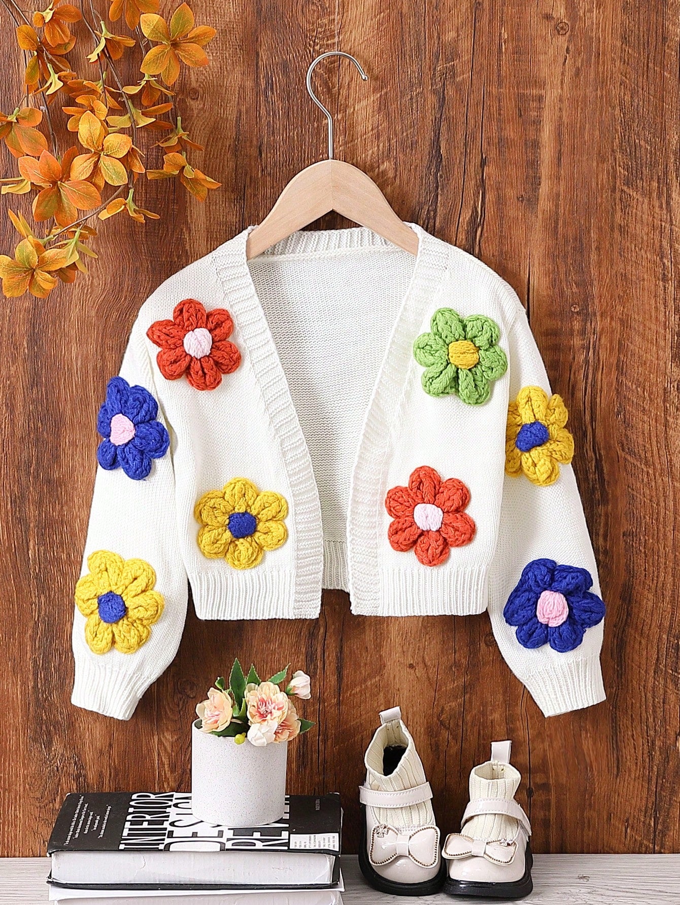 Young Girl Floral Patched Drop Shoulder Duster Cardigan