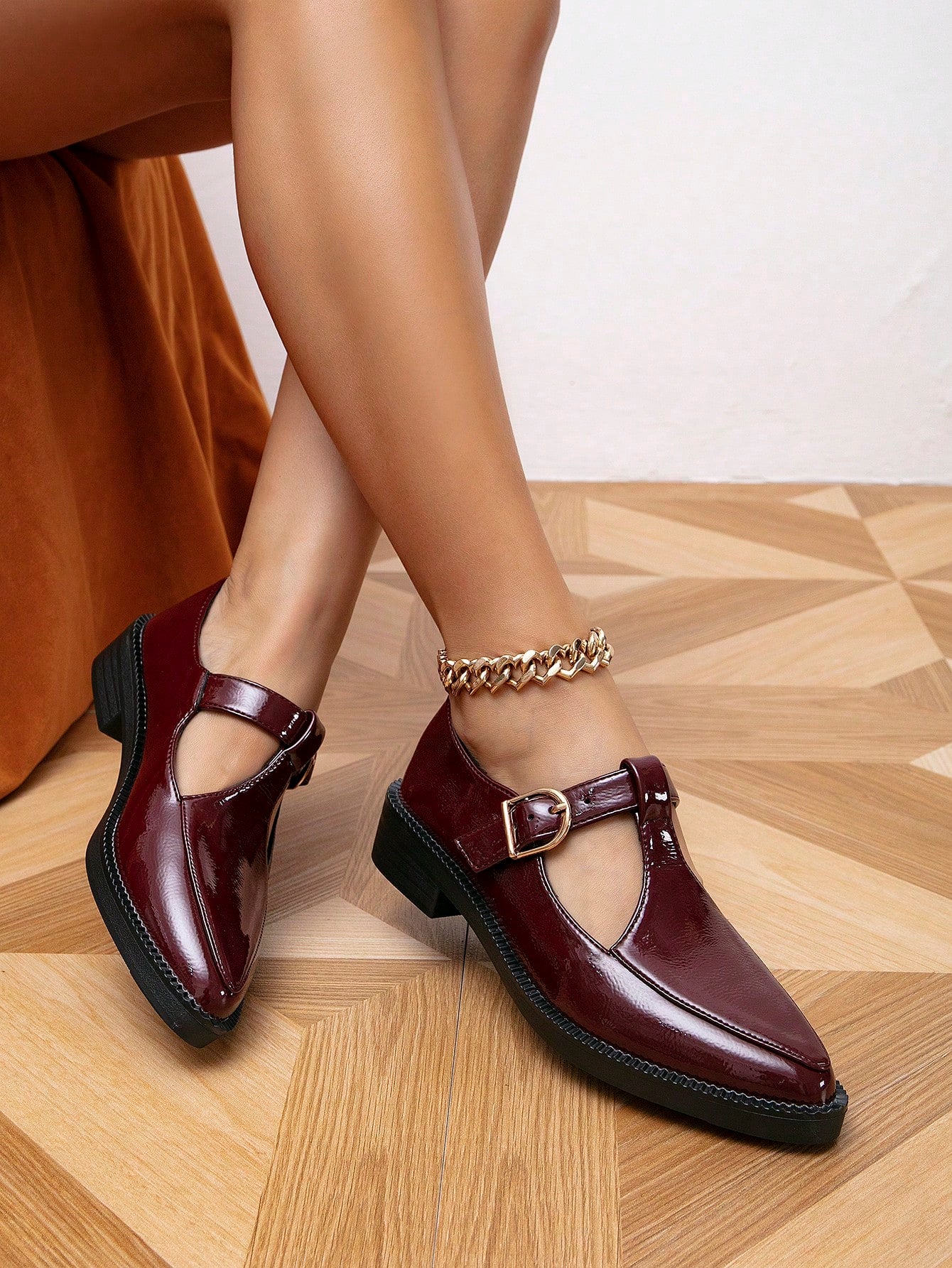 Women's Flat Chunky Heel Pointed Toe Slip-On Loafer Shoes