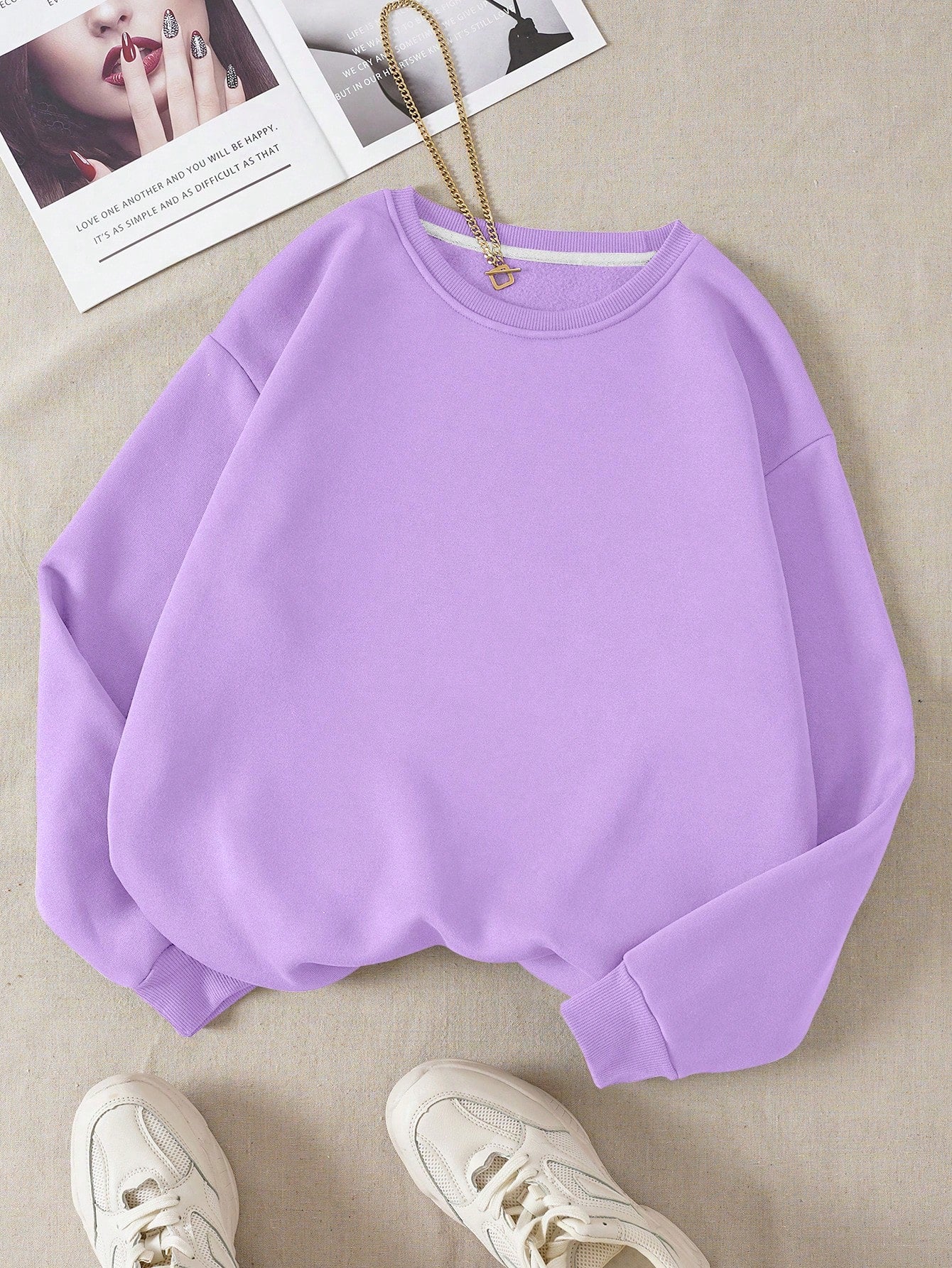 Ladies' Plain Color Round Neck Sweatshirt, Regular Fit