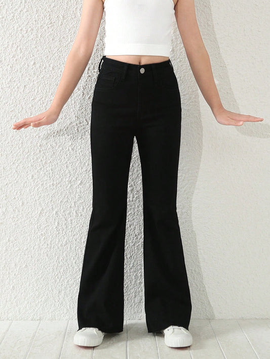 Tween Girl New Casual Fashionable Washed Denim Flared Pants