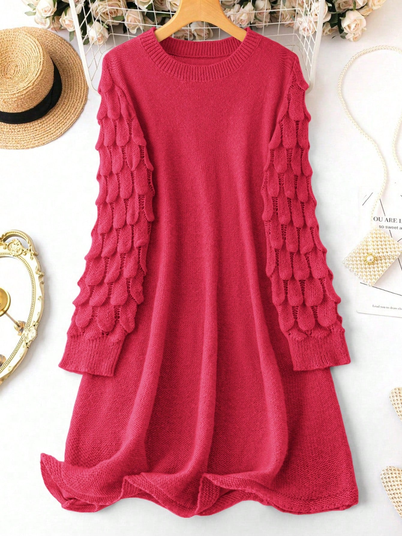 Plus Solid Round Neck Sweater Dress