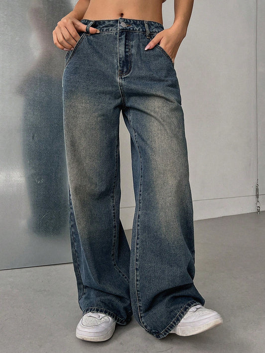 Slant Pocket Wide Leg Jeans