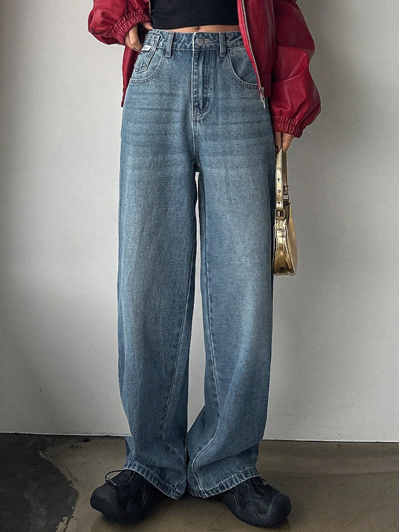 Casual Straight Leg Jeans With Washing Effect