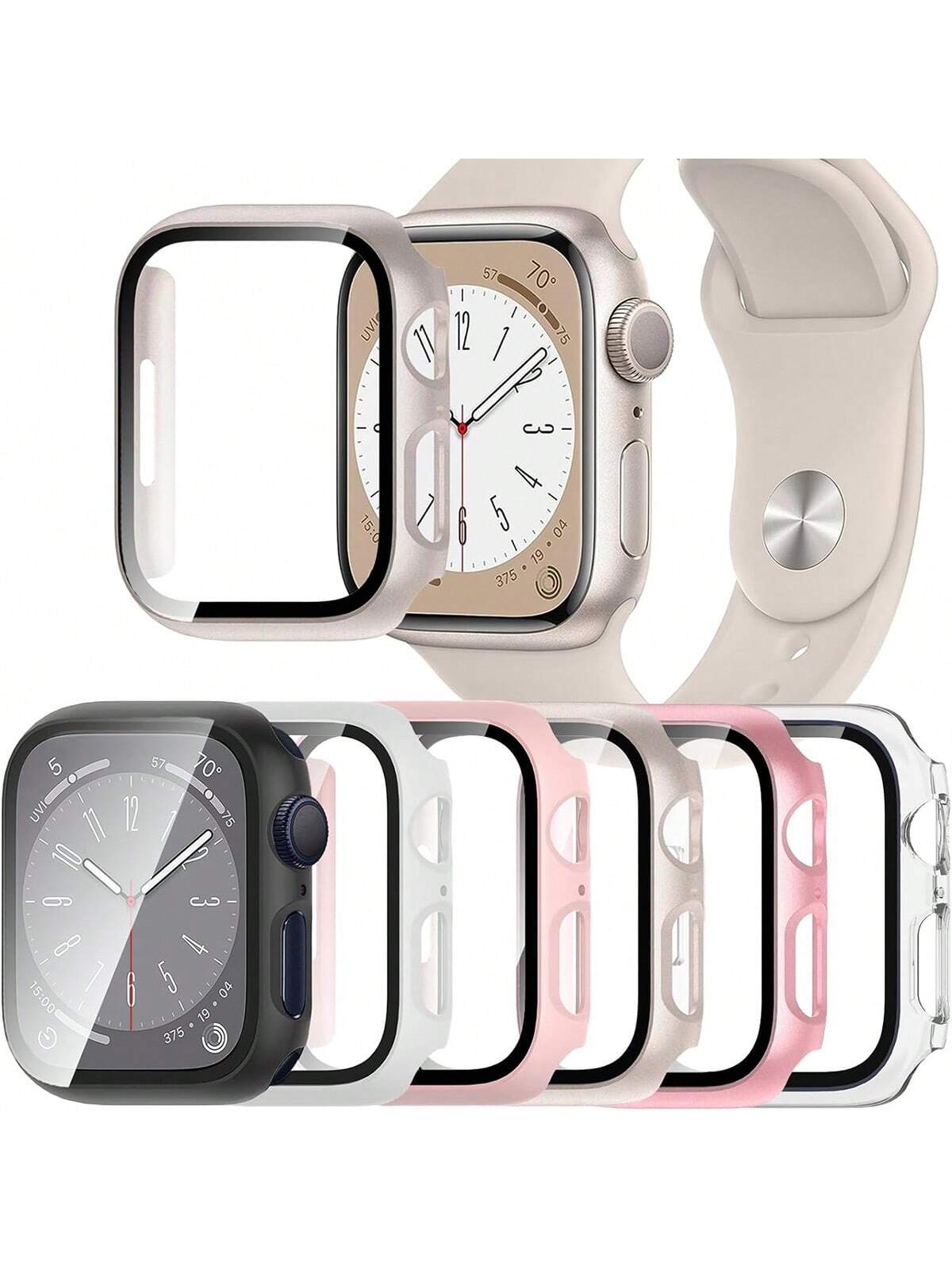 [Set Of 6] Pc Material Anti-Shock & Scratch Watch Case With Screen Protector, Compatible With Apple Watch Se2/Se/Ultra/8/7/6/5/4/3/2/1, 38/40/41/42/44/45/49mm