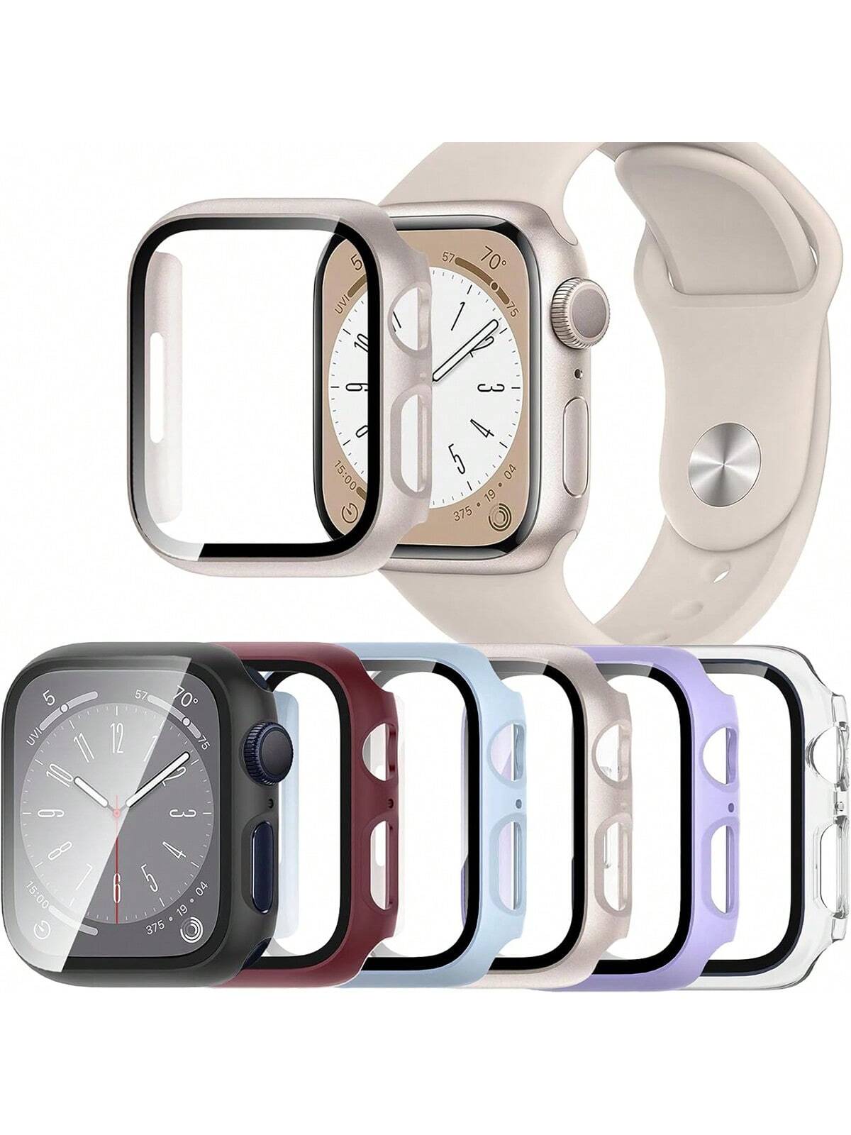 [Set Of 6] Pc Material Anti-Shock & Scratch Watch Case With Screen Protector, Compatible With Apple Watch Se2/Se/Ultra/8/7/6/5/4/3/2/1, 38/40/41/42/44/45/49mm