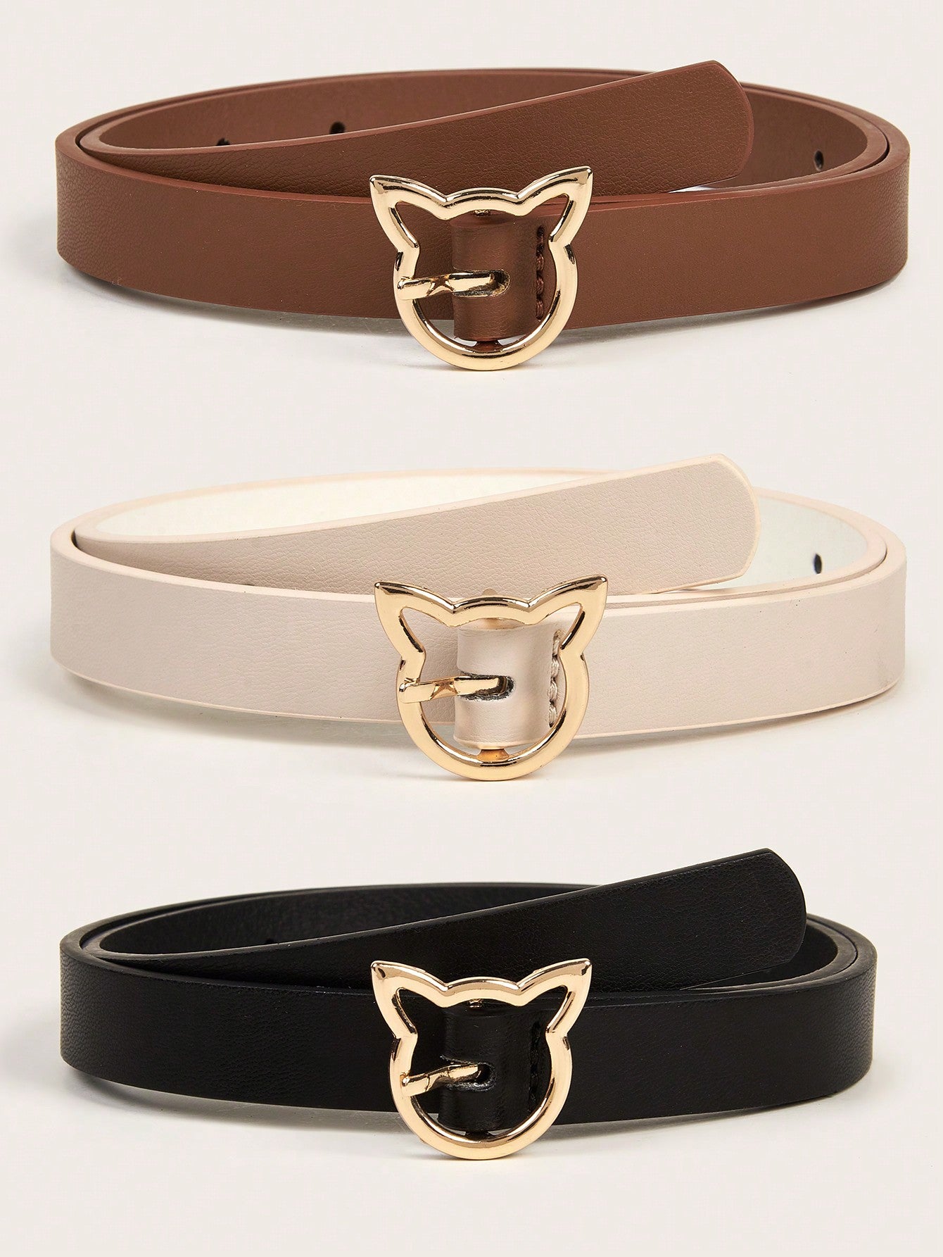 3Pcs Kid Leather Belts For Jeans Pants Fashion Skinny Belt With Gold Animal Buckle