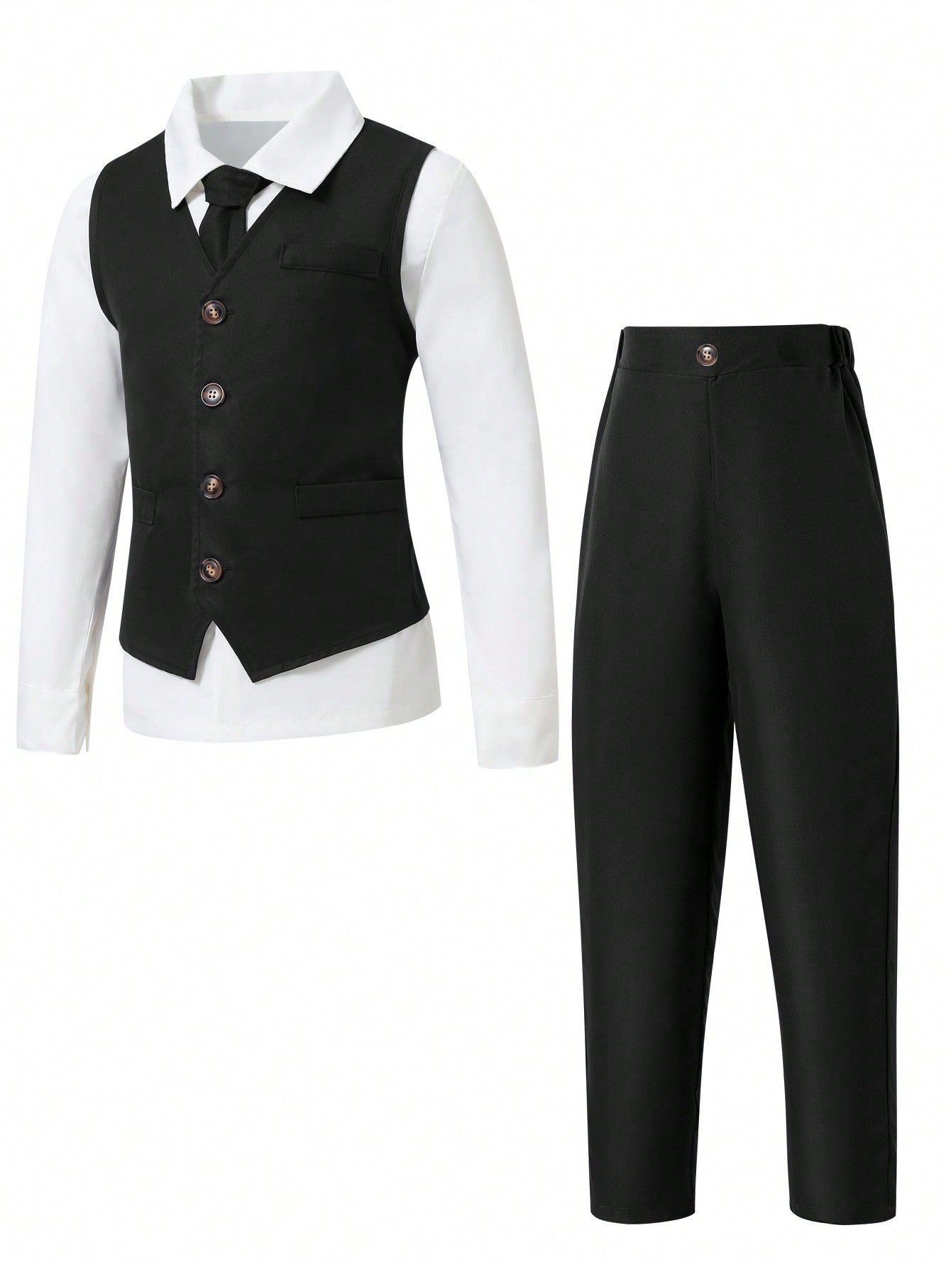 Tween Boy Gentleman Two-Piece Suit Set, Including Vest With Front Button Closure & Long Trousers, Without Shirt Or Accessories, For Formal Occasions Such As Birthdays, Parties, Performances, Weddings, Baptisms, Or First Birthday Celebrations