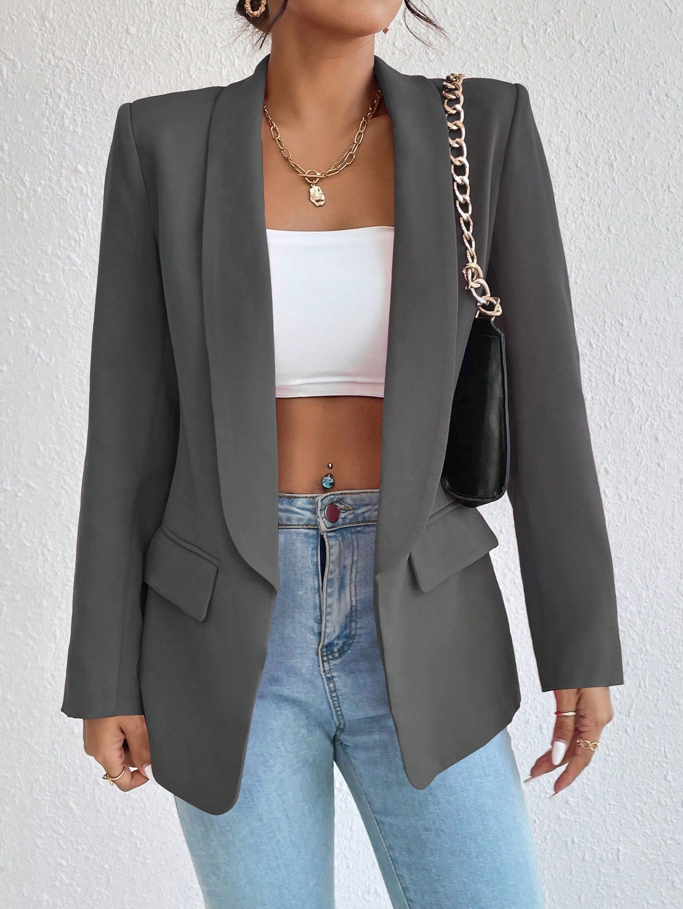 Solid Color Shawl Collar Blazer