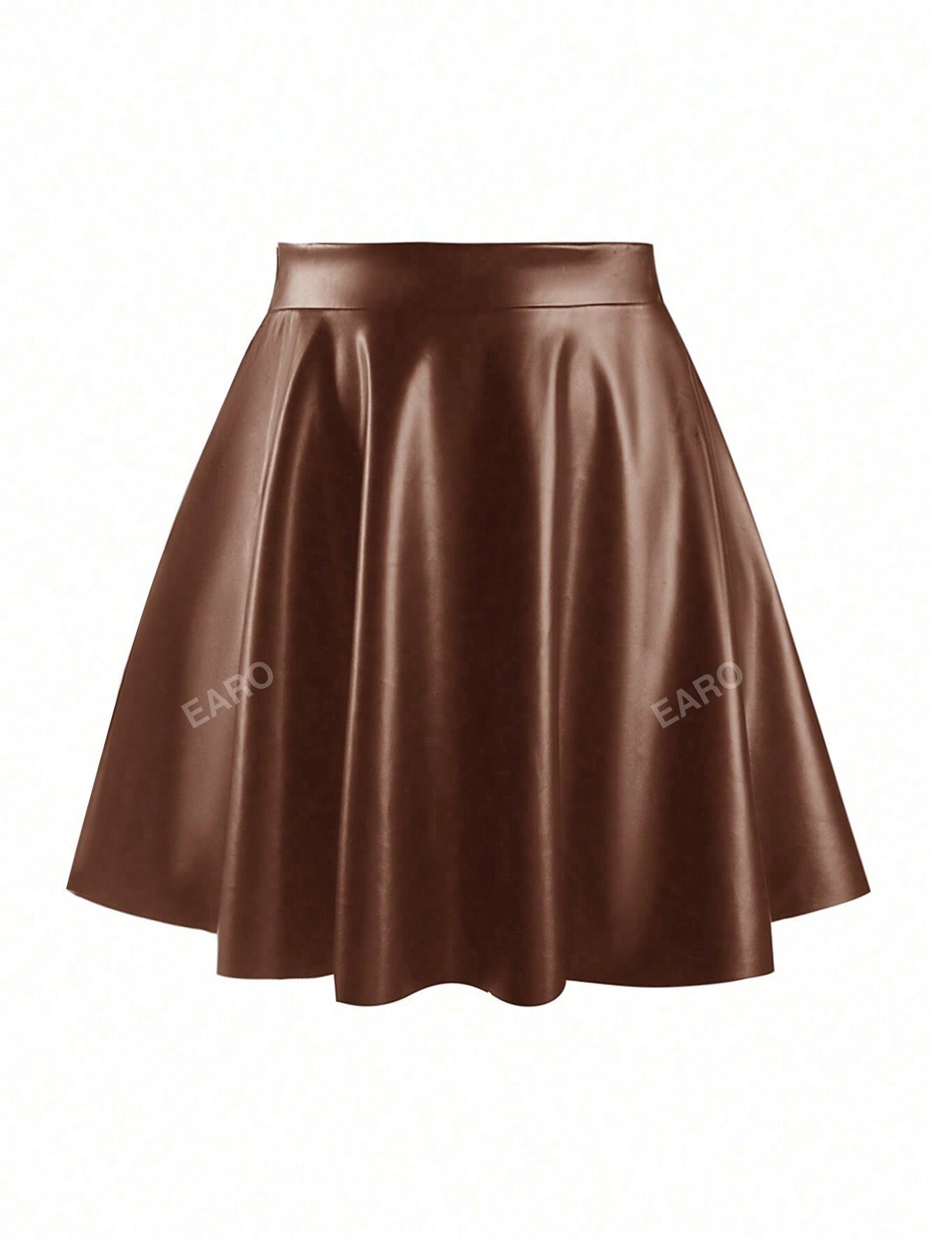 Solid PU Leather Flare Skirt