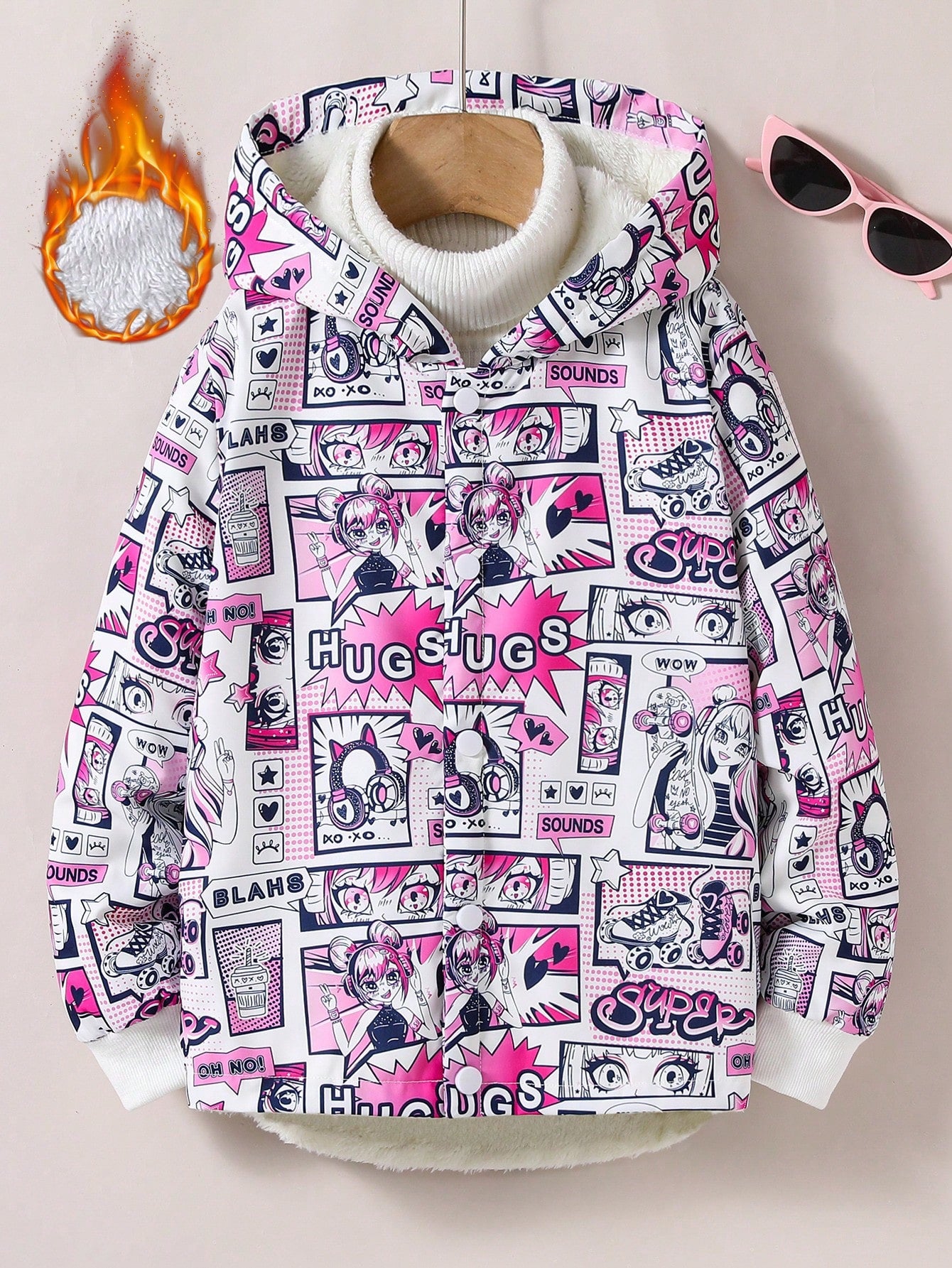 Tween Girl Unicorn Print Thermal Lined Hooded Jacket