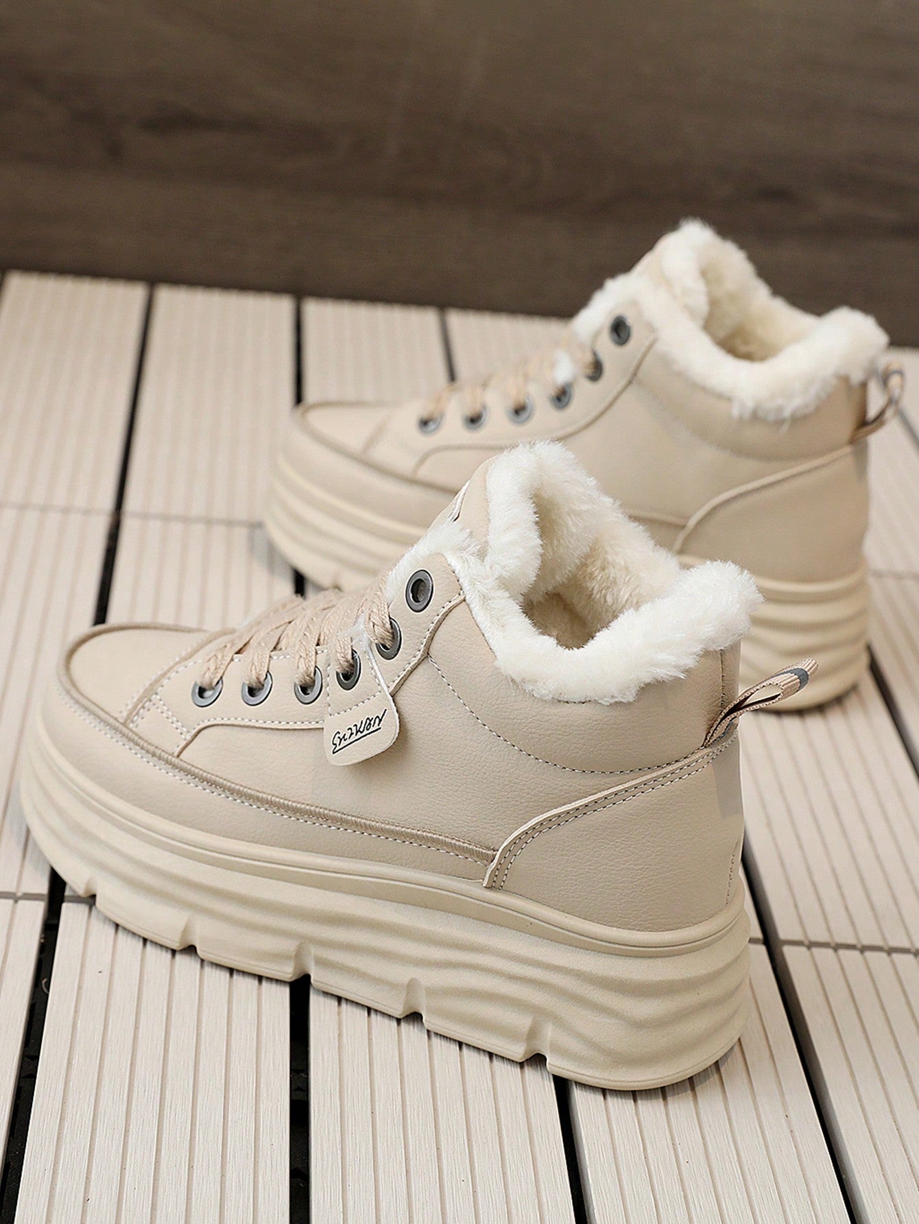 2023 New Style Women's High-Top Thick-Sole Warm Shoes, Winter Thickening Thermal Lined Leather And Fur Integrated Snow Boots, Casual Shoes With Height Increasing