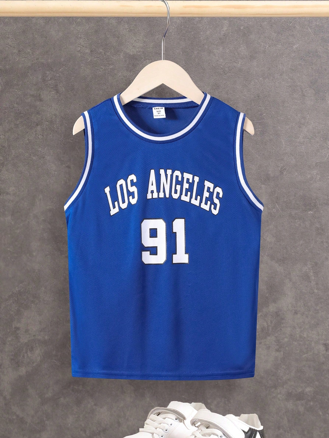 Tween Boy Letter Graphic Striped Trim Basketball Jersey