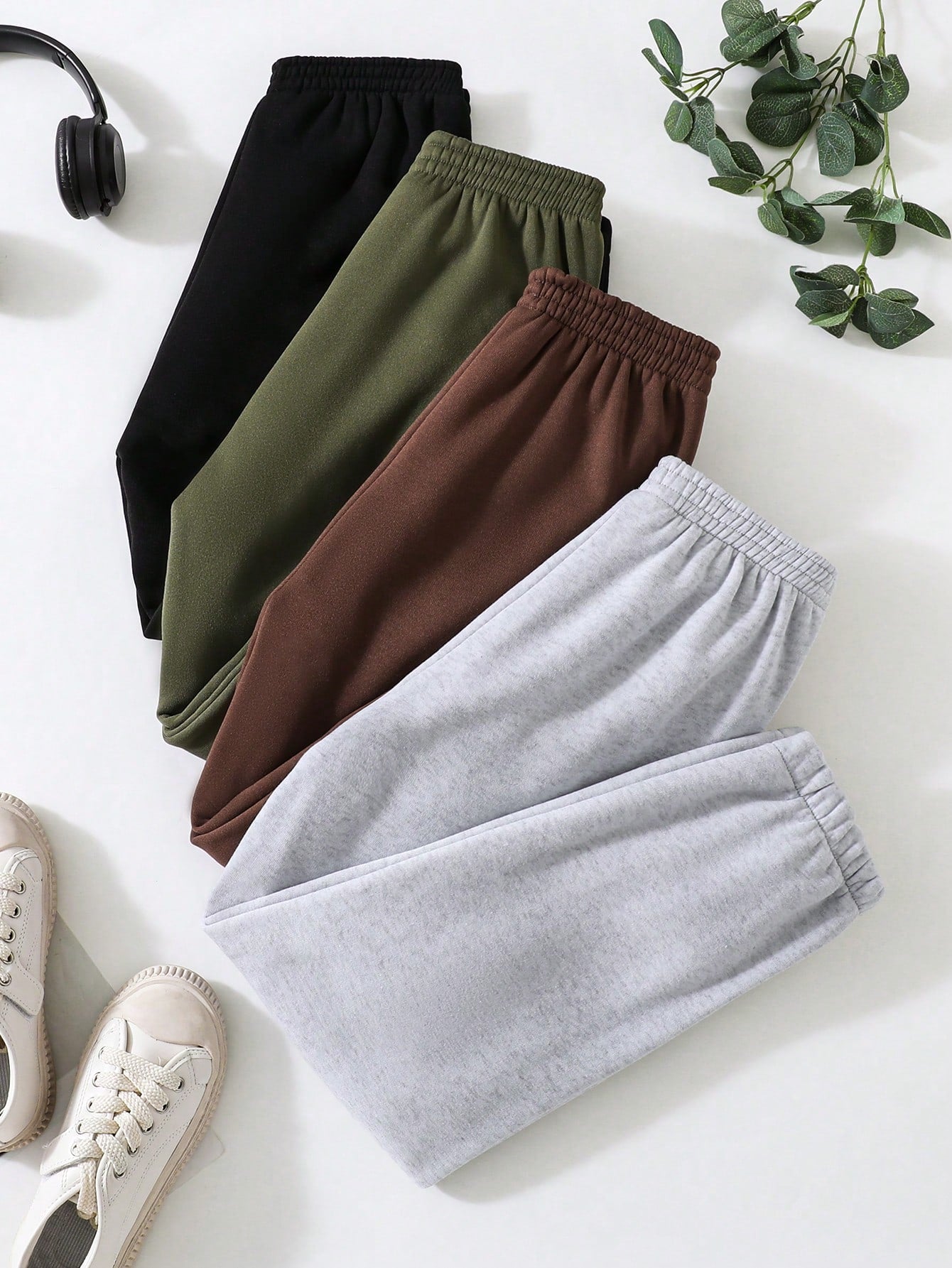 Tween Girl 4pcs Solid Elastic Waist Sweatpants