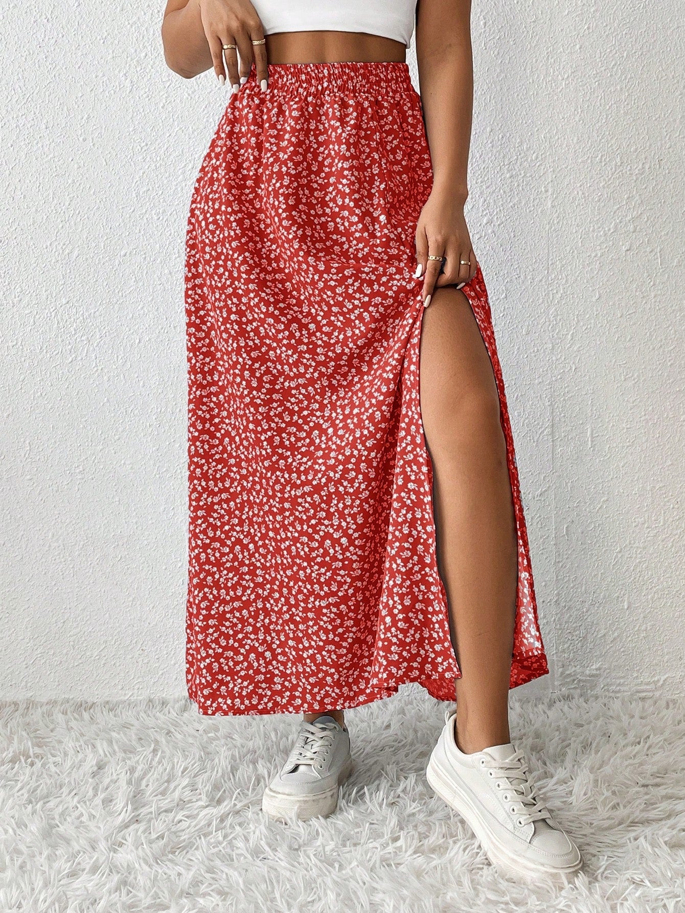 Women's High Slit Floral Print Skirt