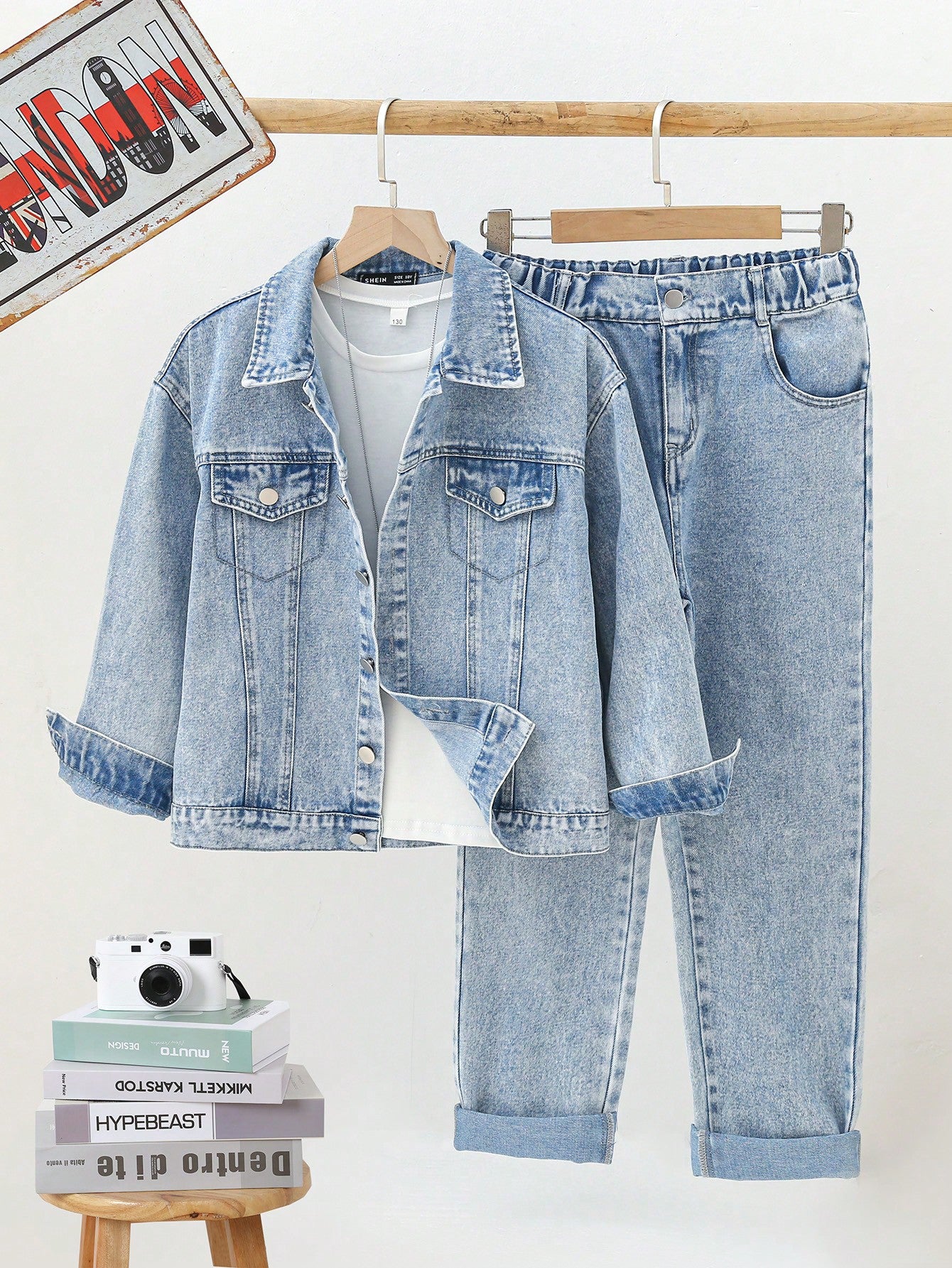 Tween Boy Flap Detail Denim Jacket & Jeans Without Tee