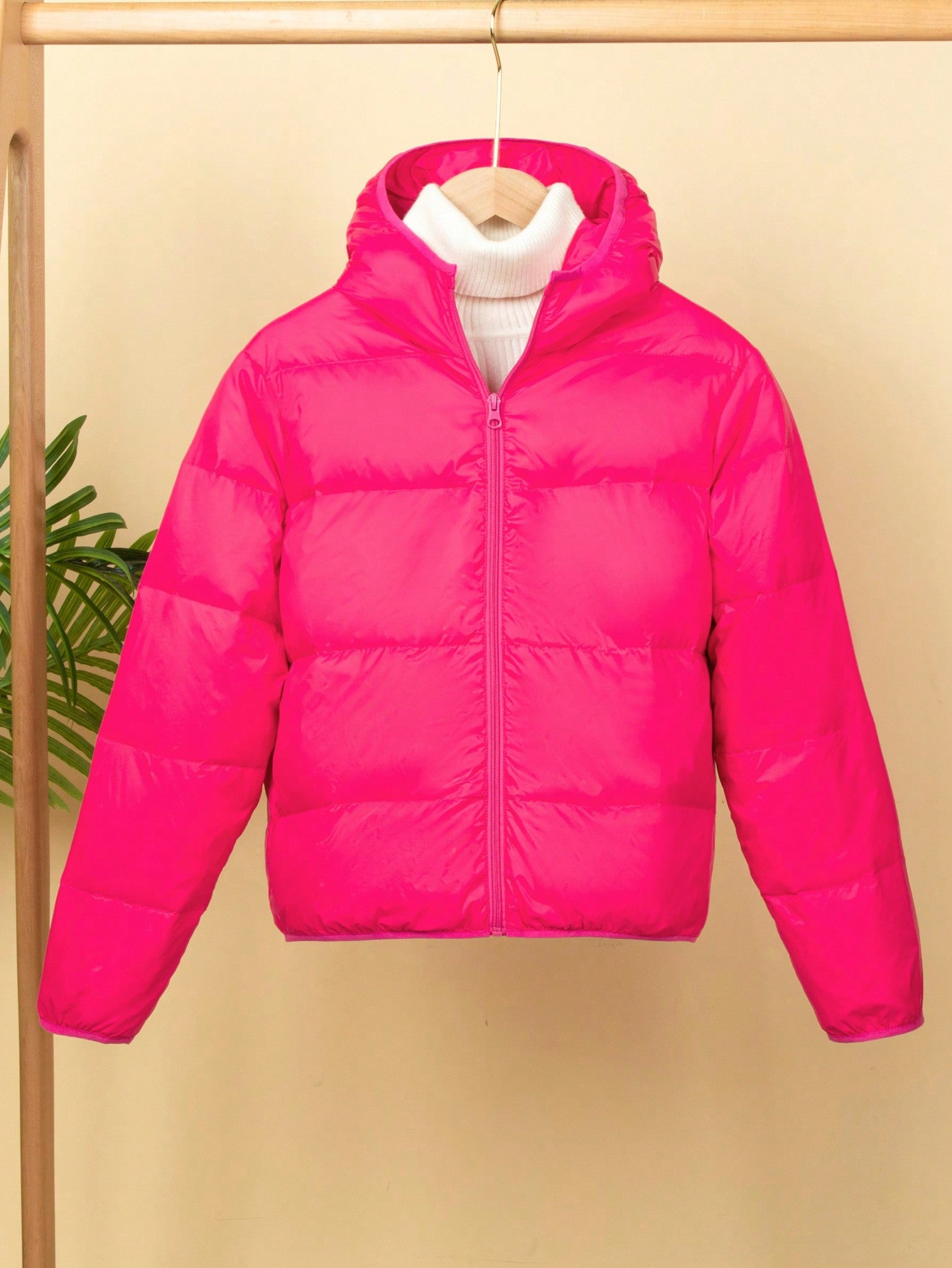 Tween Girl 1pc Zip Up Hooded Puffer Coat