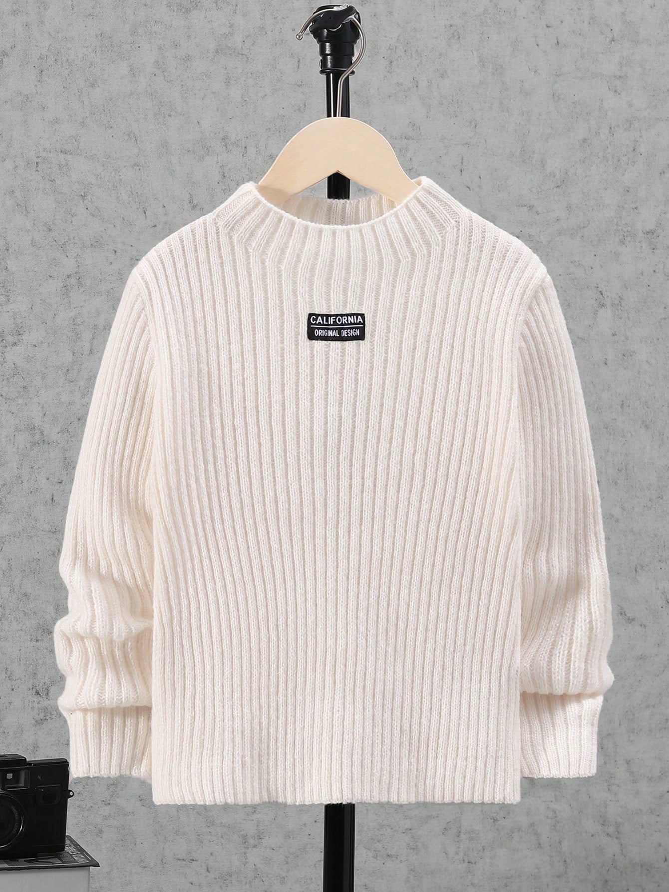 Tween Boy Letter Patched Detail Ribbed Knit Mock Neck Sweater