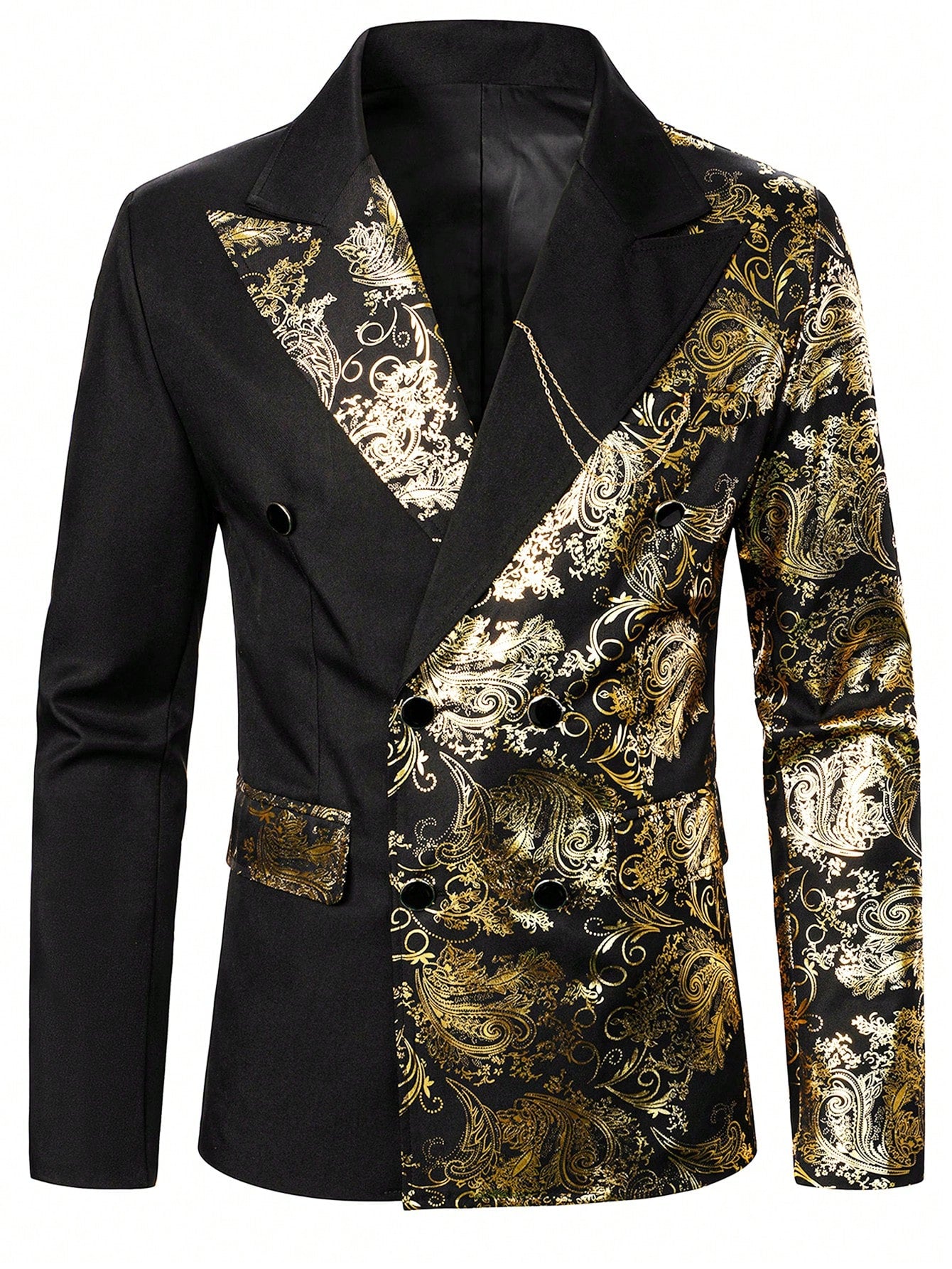 Men Baroque Print Double Button Blazer