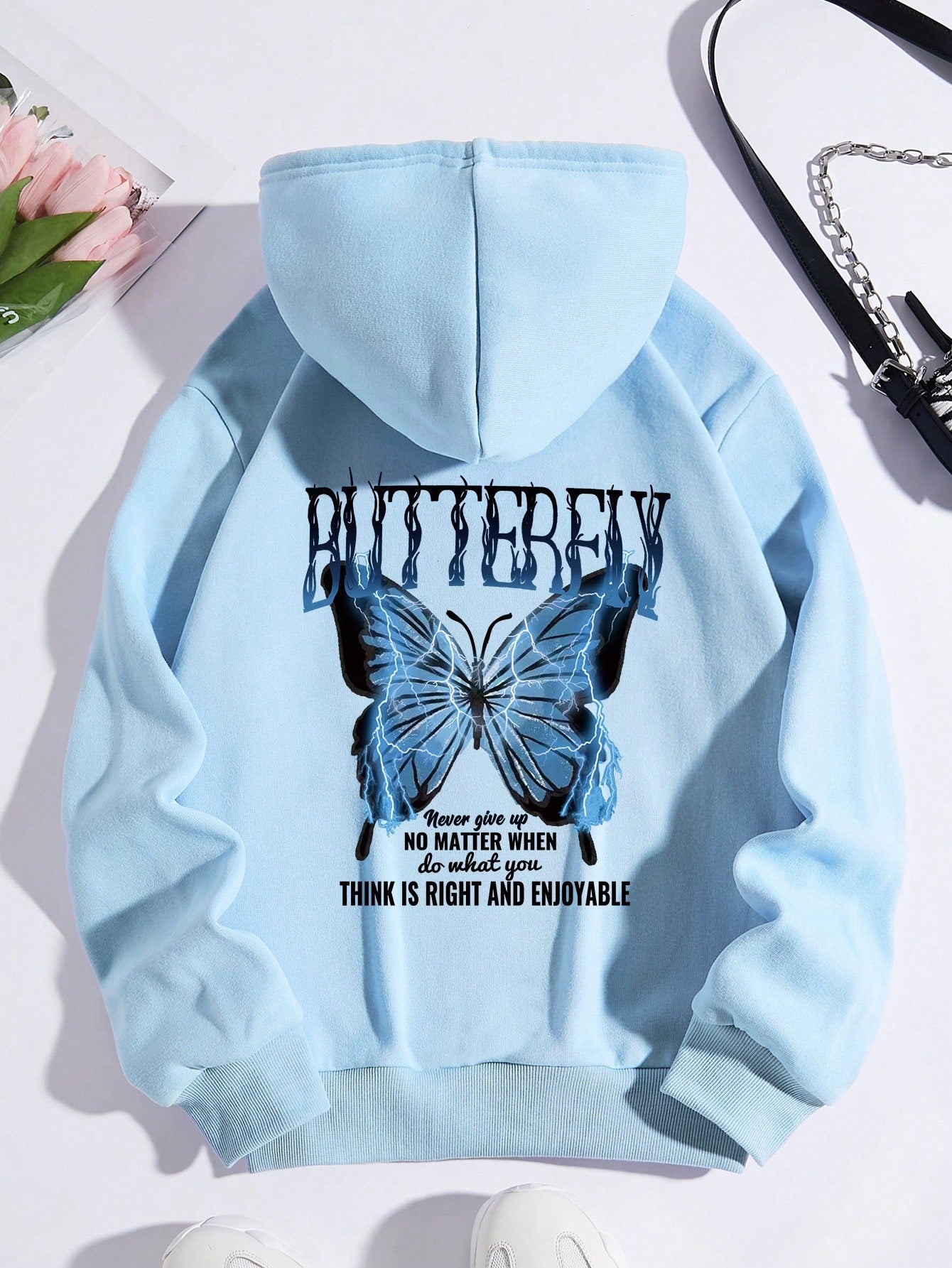 Sculpture And Slogan Graphic Drop Shoulder Drawstring Hoodie