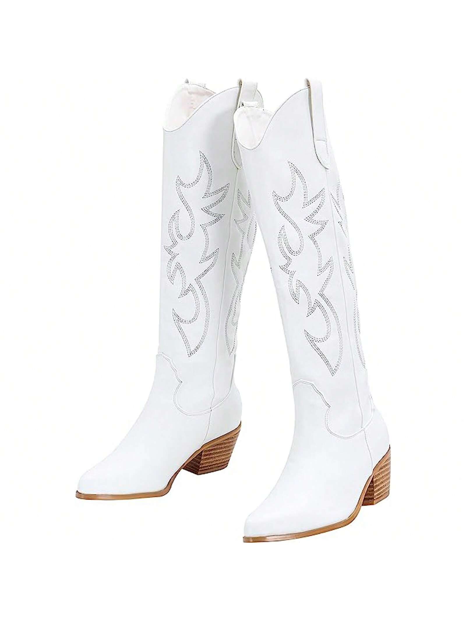 Cowboy Boots For Women, Cowgirl Boots With Sparkly Rhinestone, Almond Toe Low Heel Pull On Westerm Fashion Embroidery Knee High Metallic Cowgirl Boot For Ladies