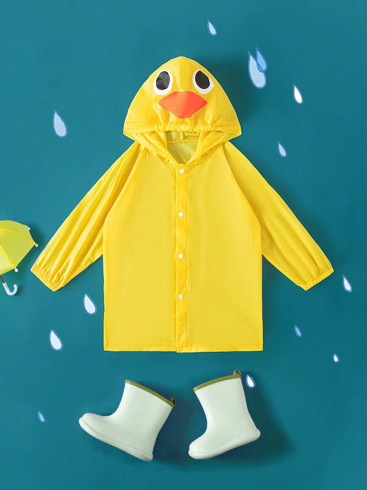 Girls' Yellow Duck Shaped Printed Raincoat For All Seasons