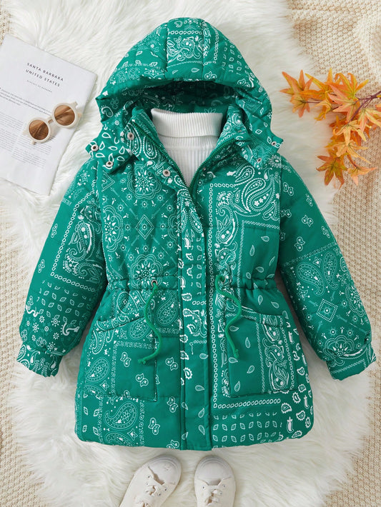 Tween Girl Paisley Scarf Print Hooded Coat Without Sweater