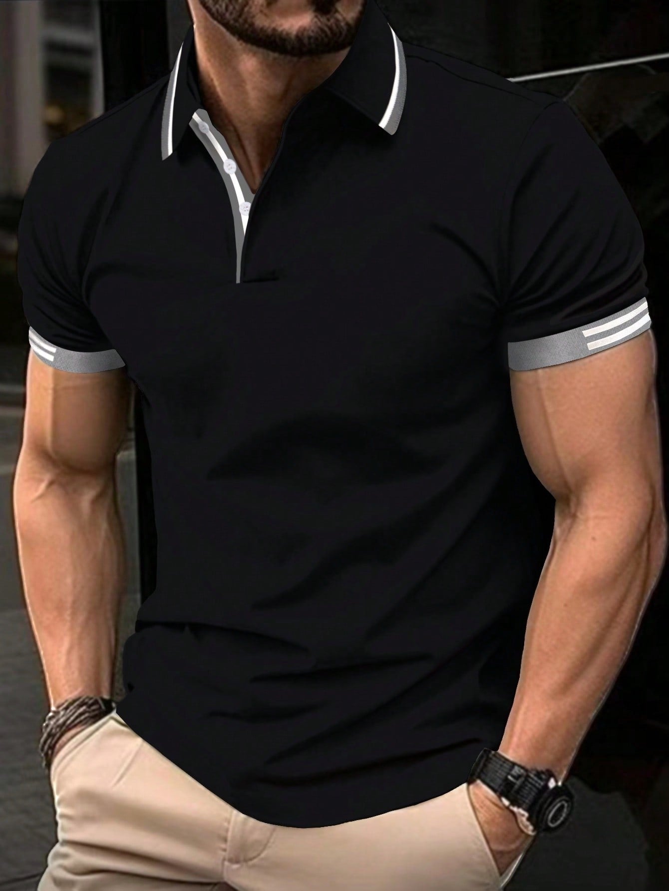 Men Striped Trim Polo Shirt