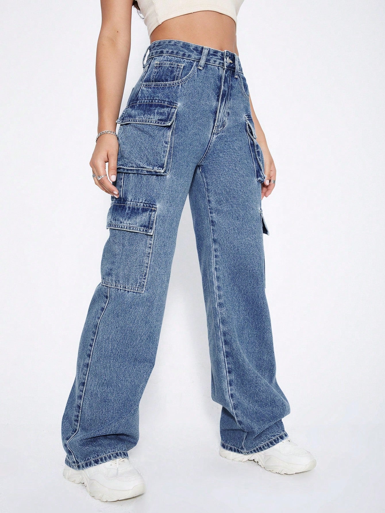 Y2k Black High Waist Flap Pocket Cargo Jeans