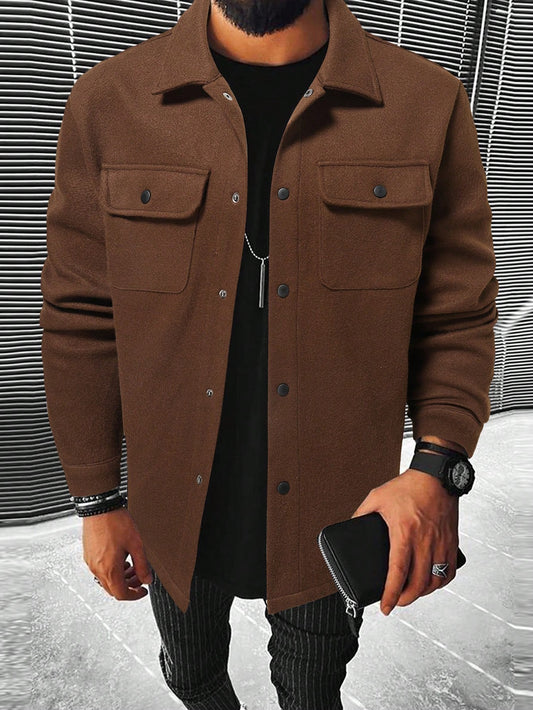 Men Flap Pocket Overcoat