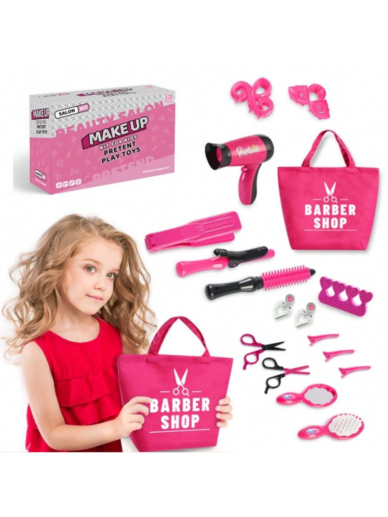 Beauty Salon Set For Girls, Pretend Hairstyling Set For Kids With Hair Dryer, Barber Apron, Scissors And Stylist Accessories, Hair Salon Toy Set For Kids, Suitable For Children Aged 3+ (Color Of Some Accessories Shipped Randomly)