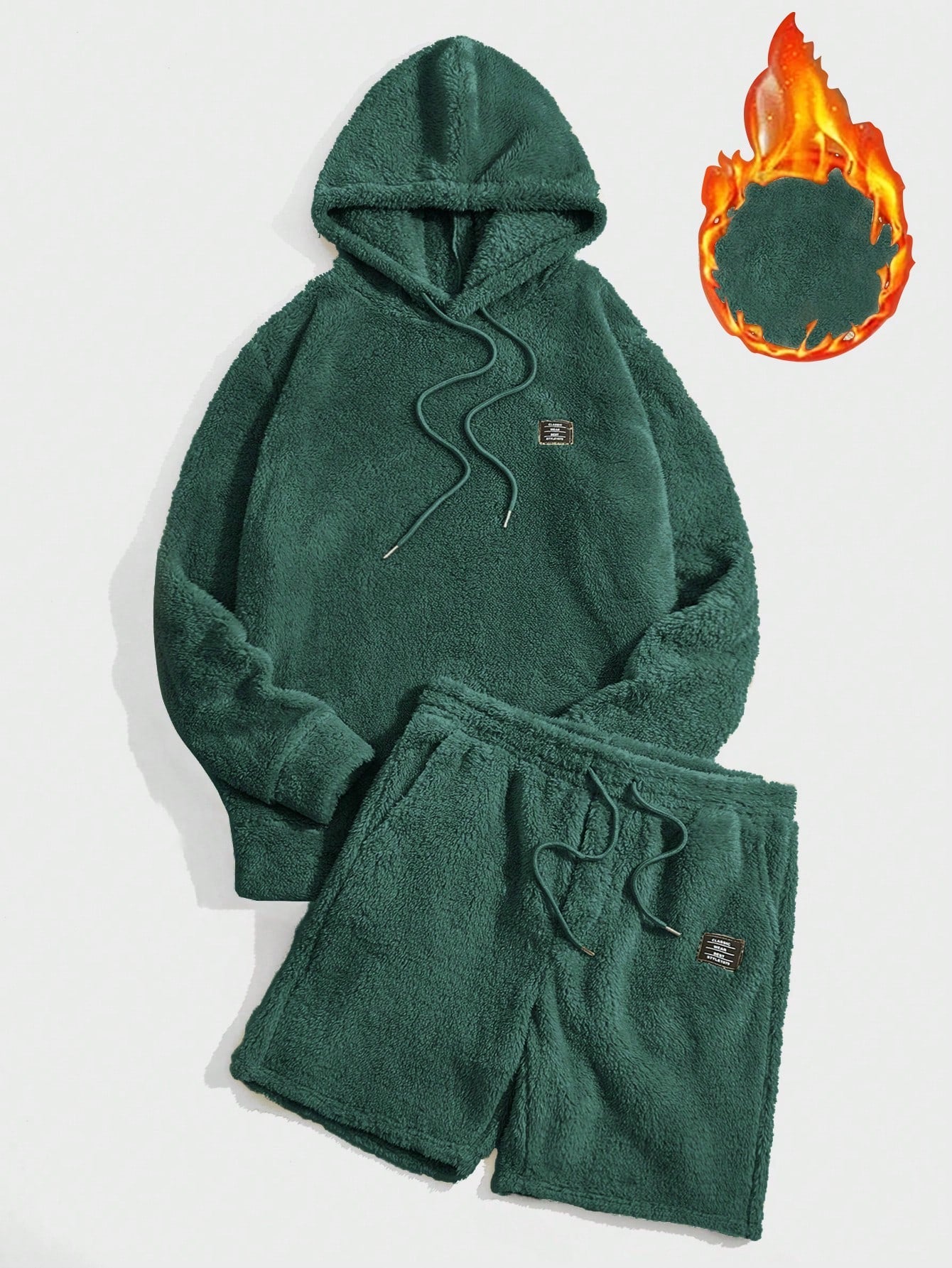 Men Letter Patched Drawstring Hoodie & Shorts