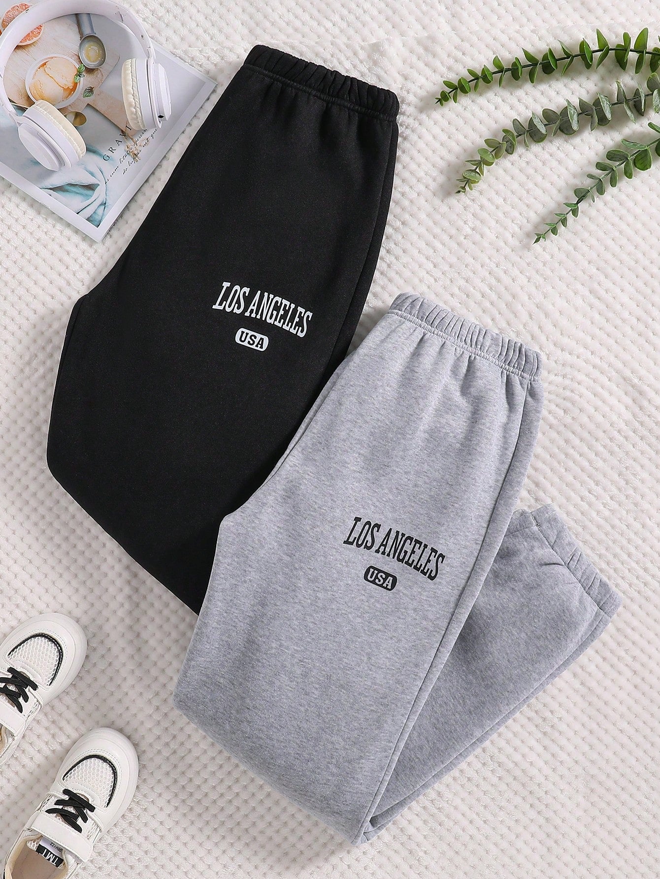 Teen Girl 2pcs Letter Graphic Elastic Waist Sweatpants