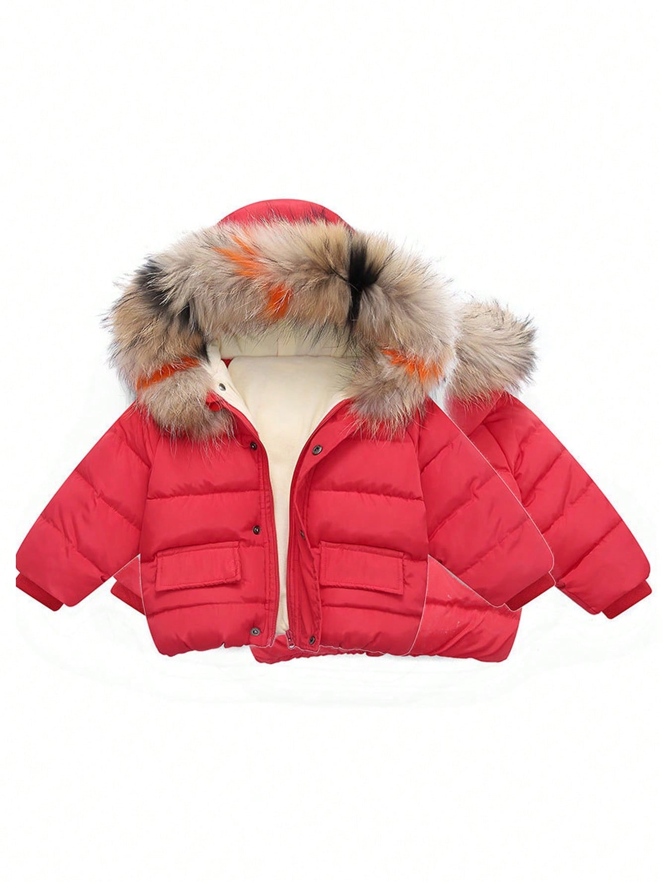 Young Girl Zip Up Fuzzy Trim Hooded Padded Coat