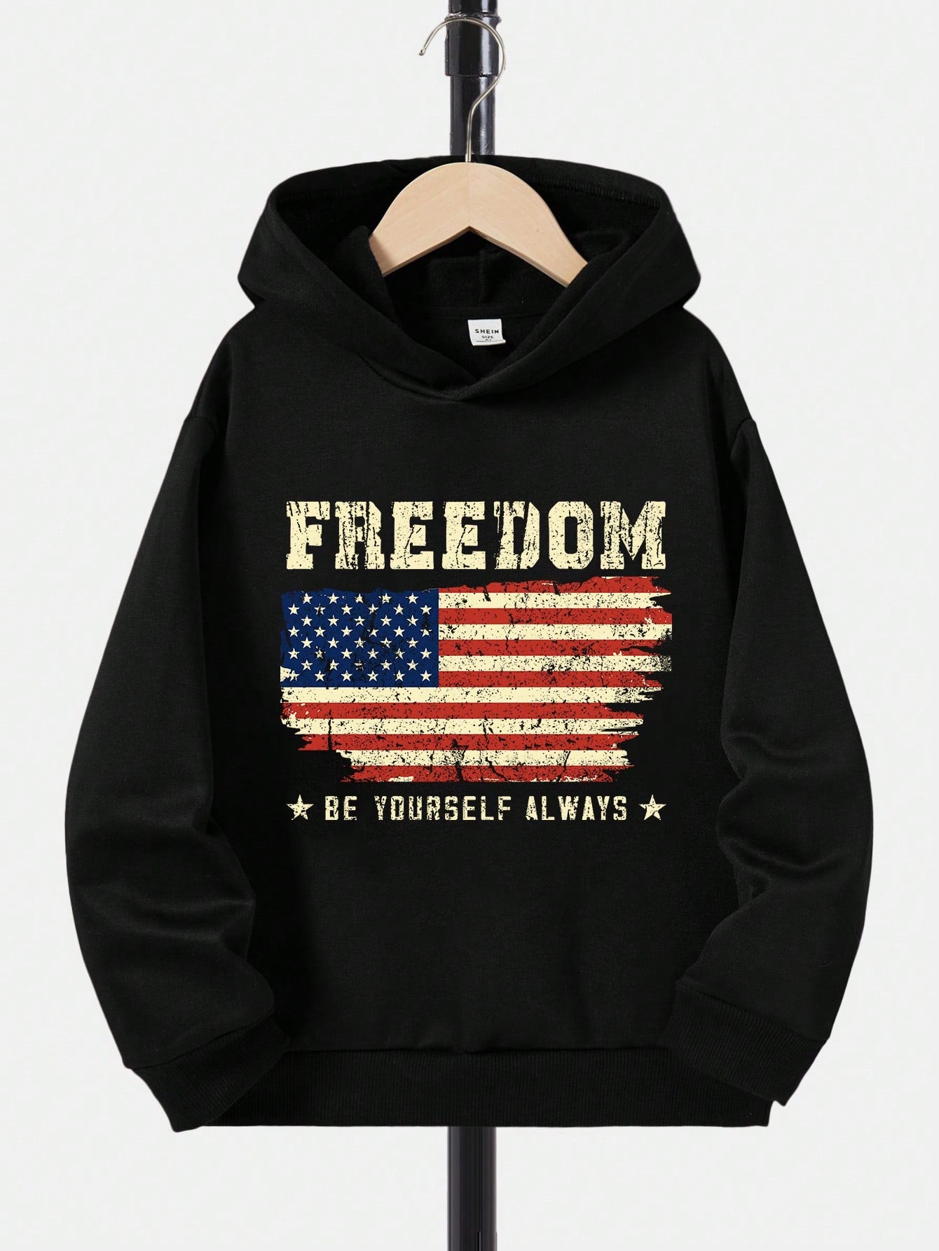 Teen Boy Flag & Slogan Graphic Drop Shoulder Hoodie