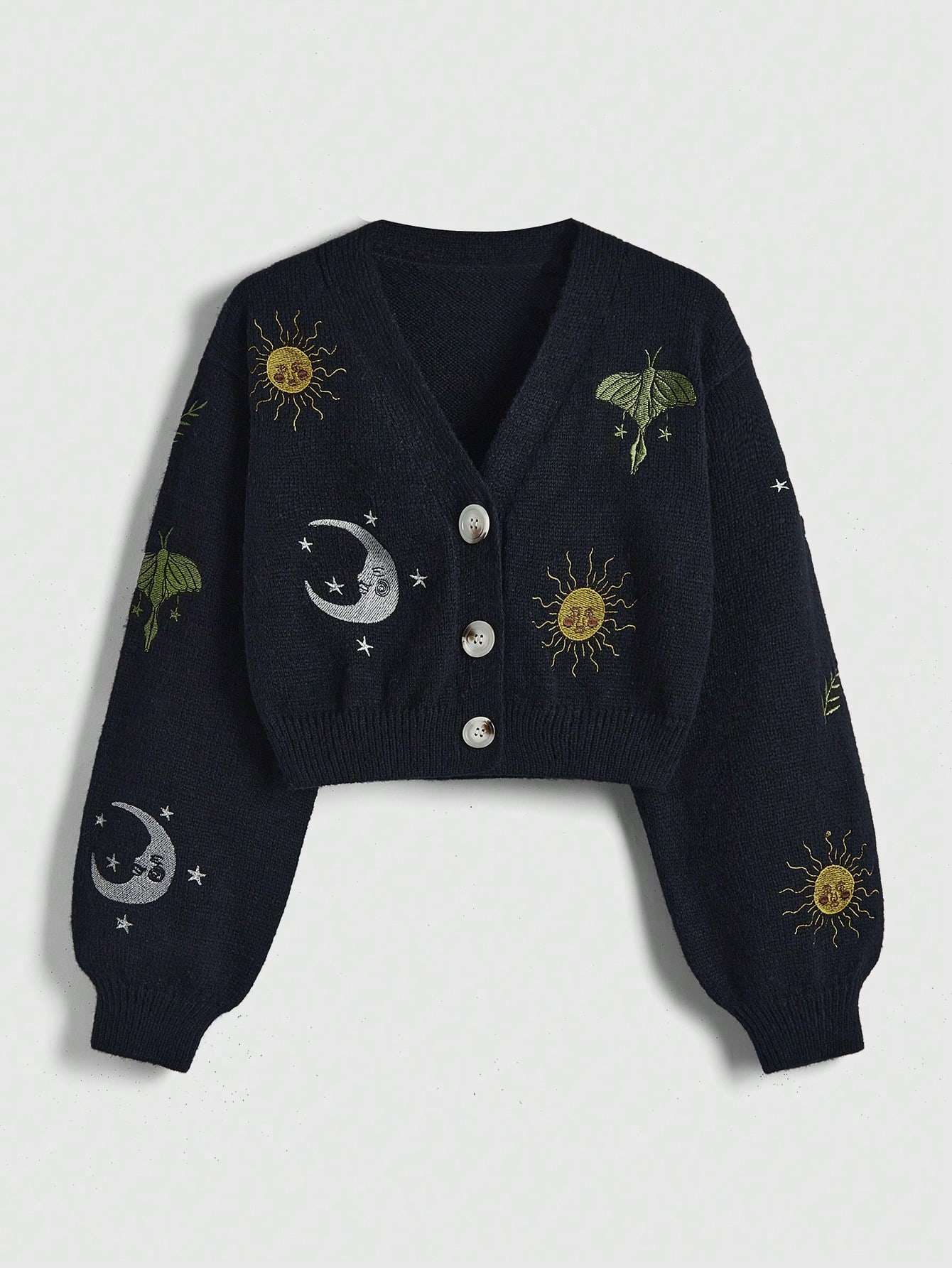 Plus Size Embroidered Stars & Moon Cardigan