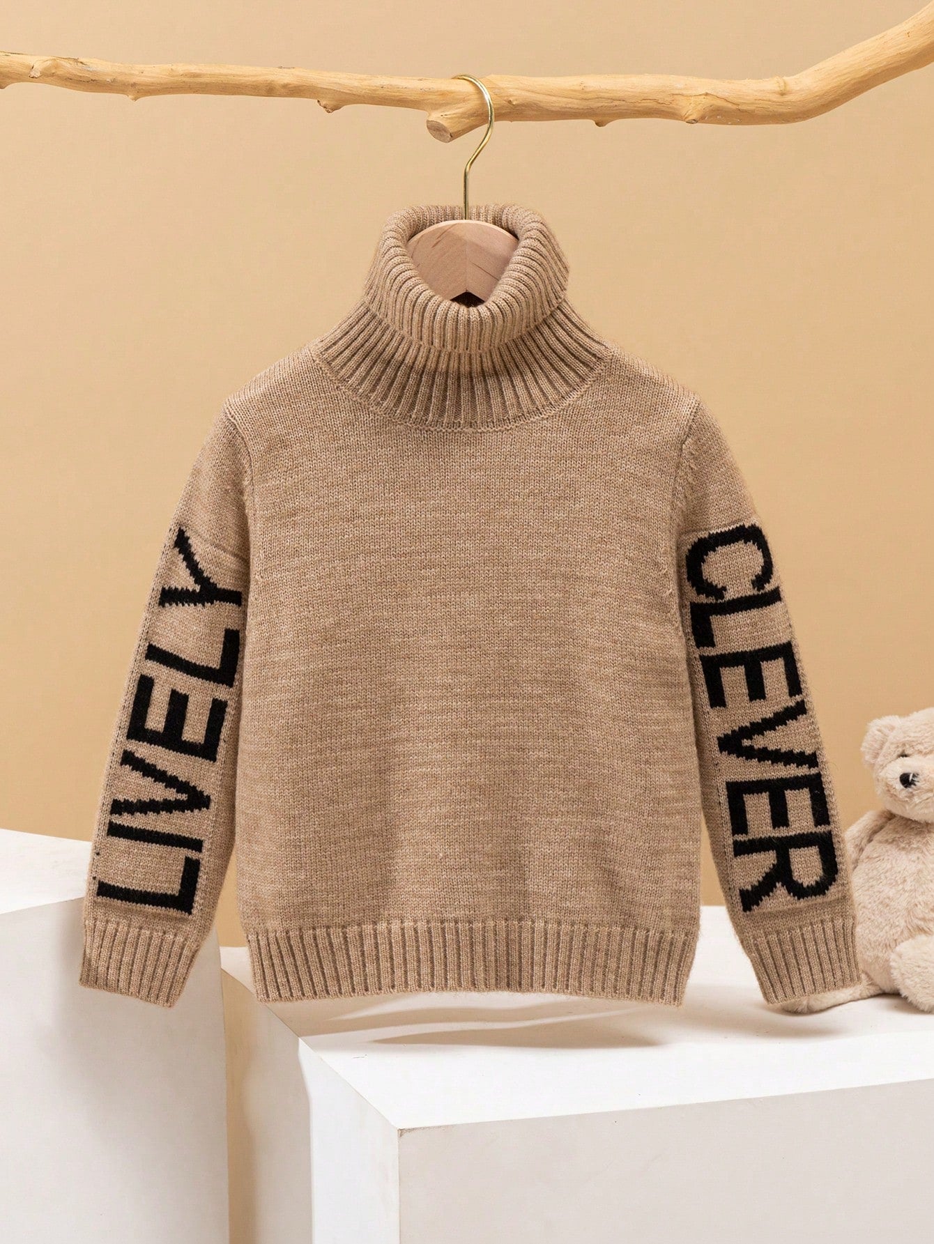 Young Boy Letter Pattern Turtleneck Sweater