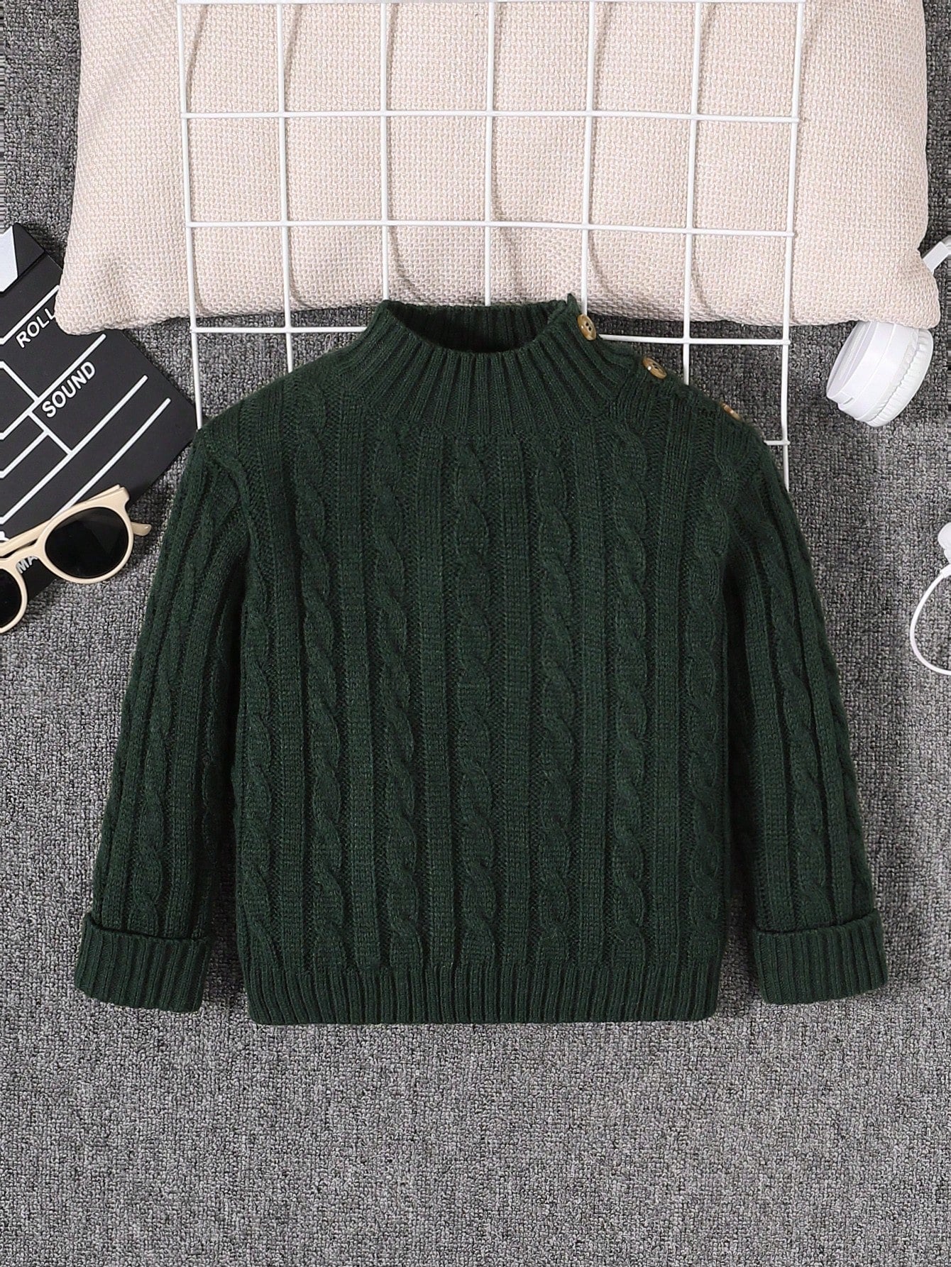 Young Boys Mock Neck Cable Knit Sweater