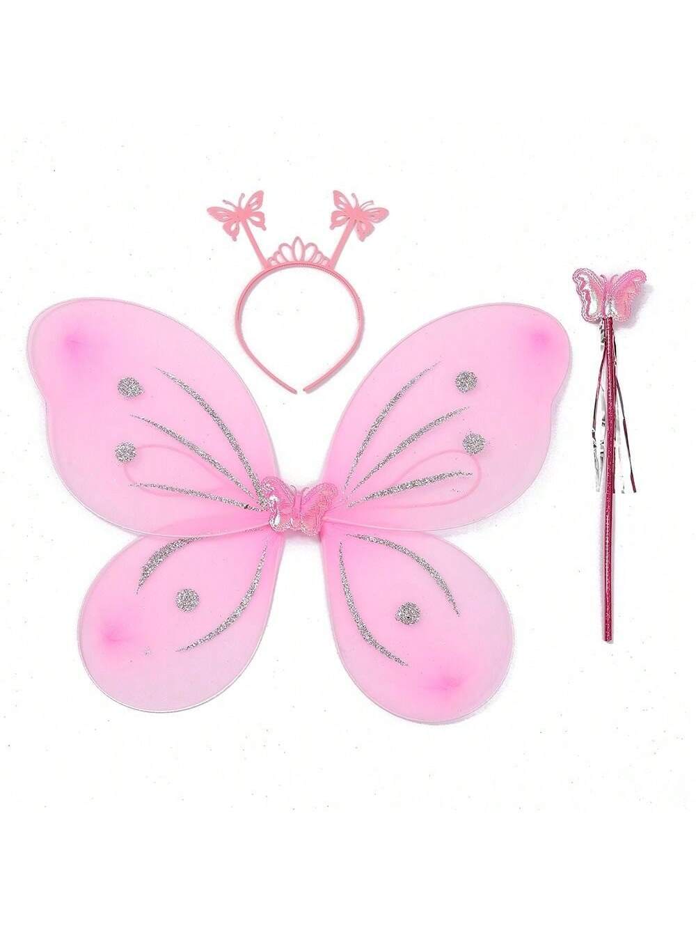 3Pcs/Set Kids Butterfly Headband Wings Wand Girls Summer Photography Outfit Children Yellow Green Purple Pink Fairy Tale Props