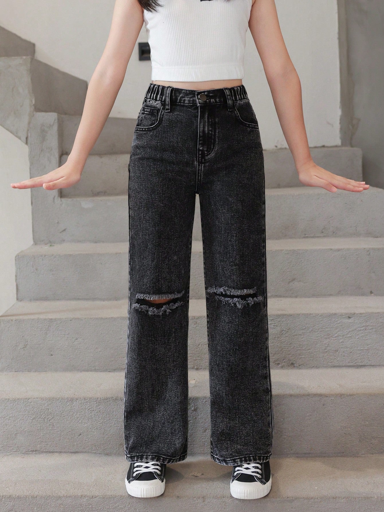 Tween Girl Ripped Straight Leg Jeans